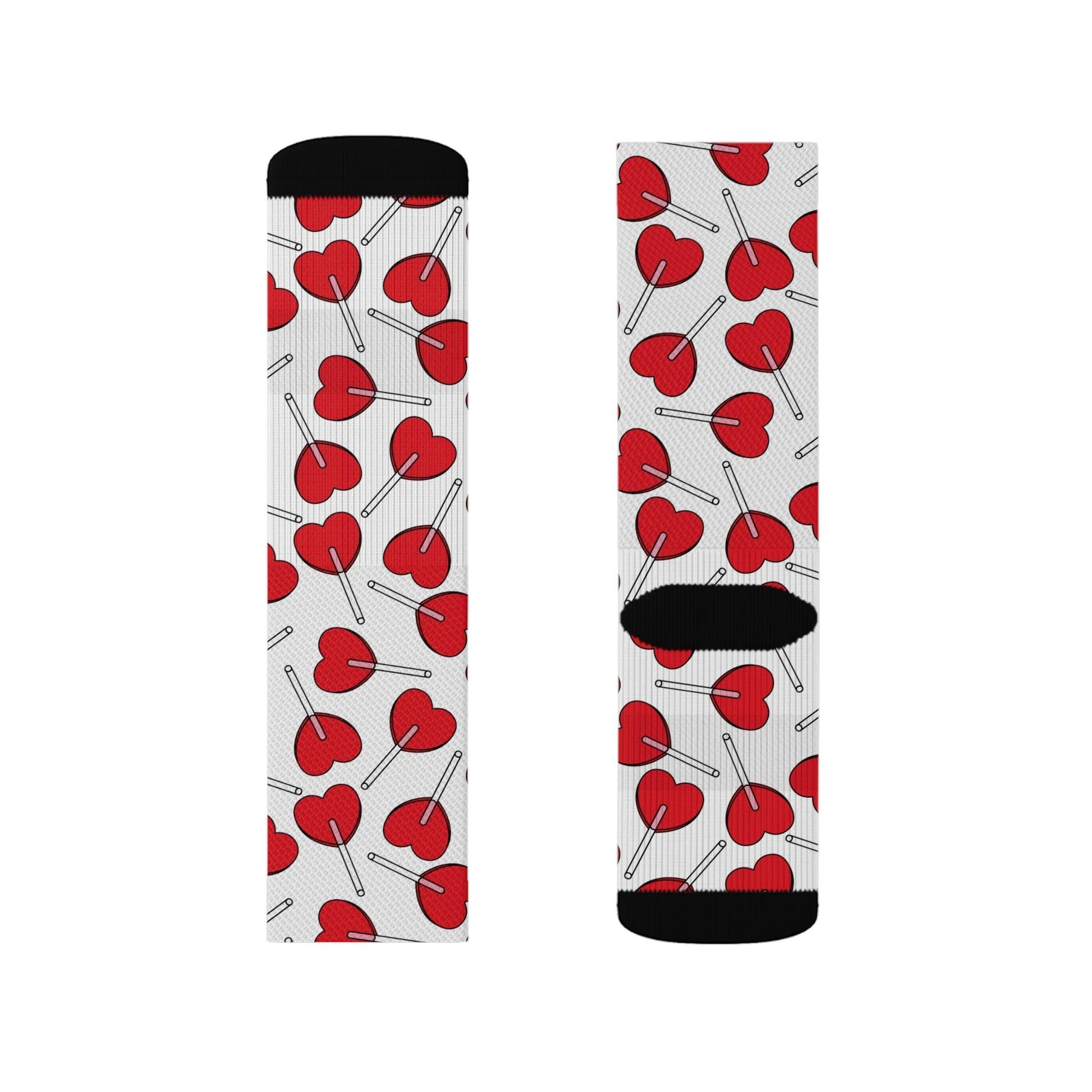 Valentine’s Day Heart Lollipops Sublimation Socks - Lizard Vigilante