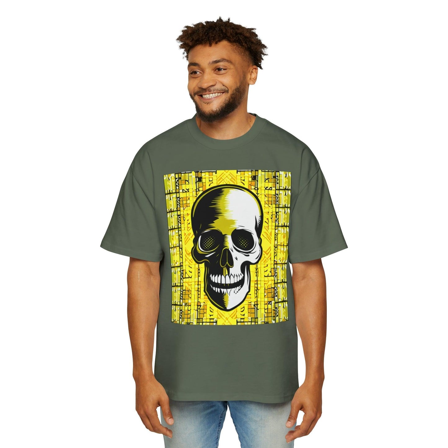 Goldgrid Skull Men's Heavy Oversized Tee - Lizard Vigilante