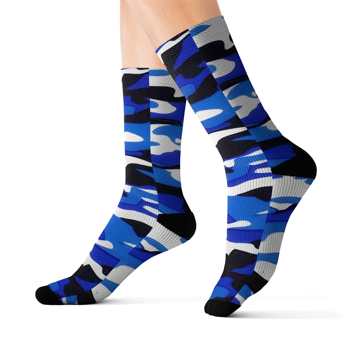 Blue Black White Grey Camo Sublimation Socks - Lizard Vigilante