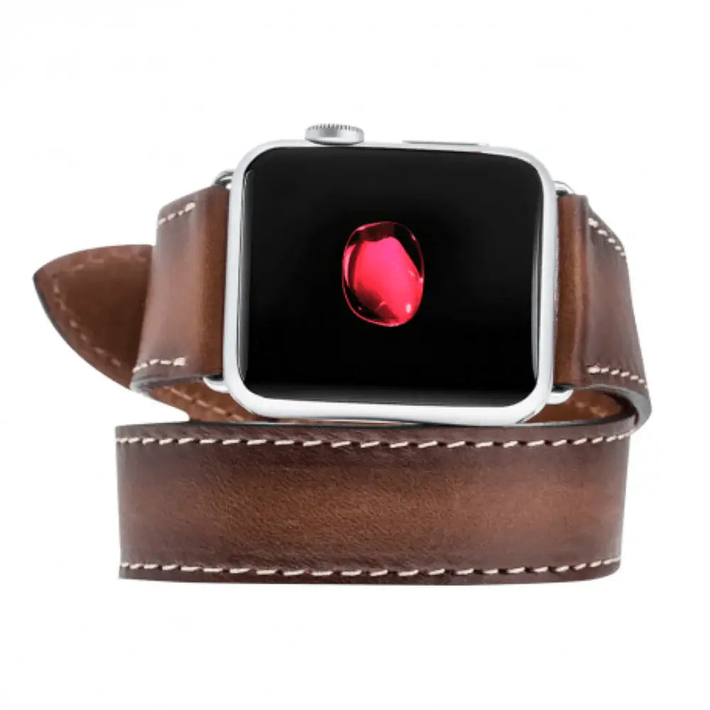 Luxury Double Wrap Brown Leather Apple Watch Band - San Diego