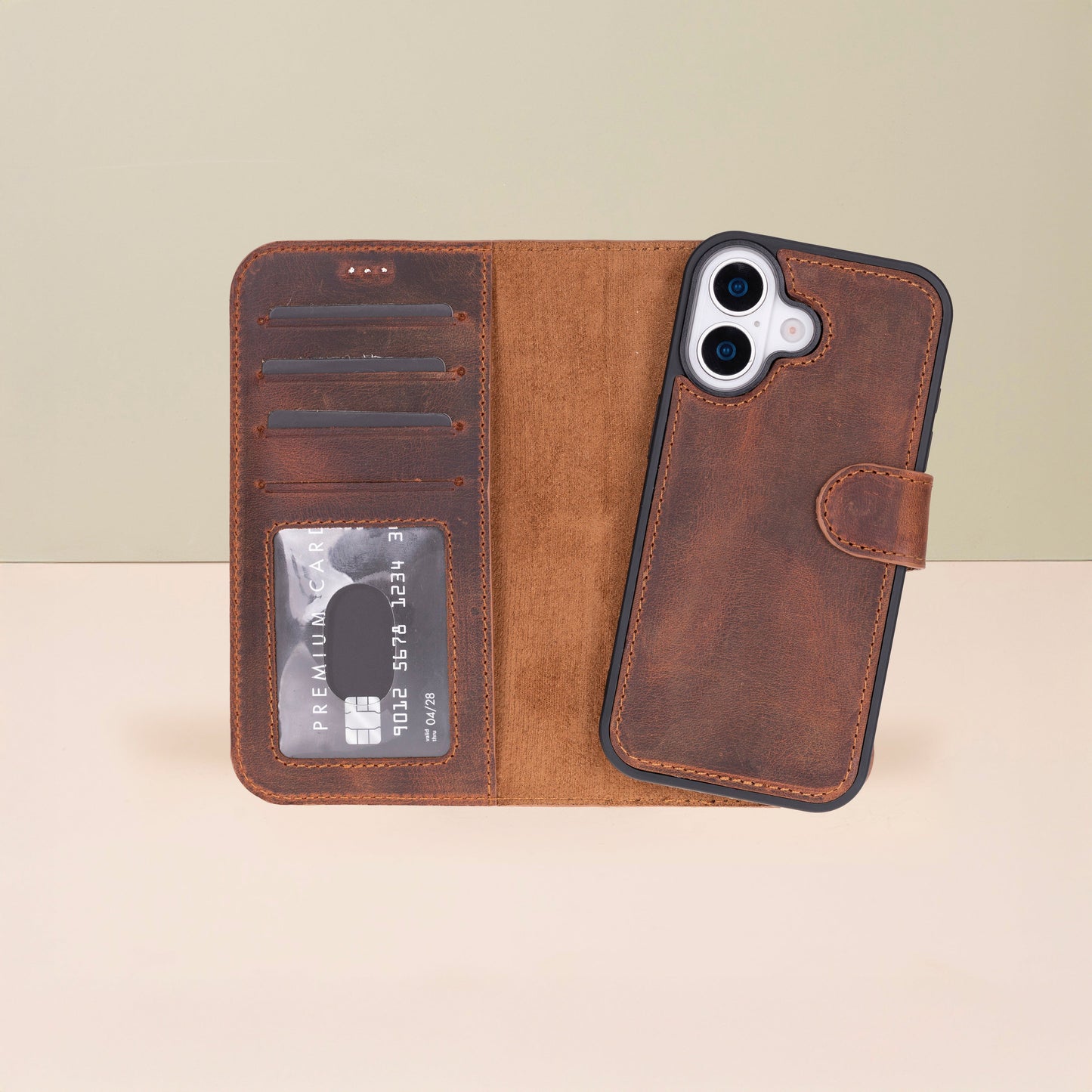 Leathere iPhone 17 Wallet Case – Brown - New York