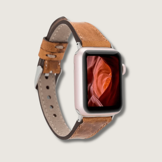 Classic Caramel Brown Leather Apple Watch Band - Dallas