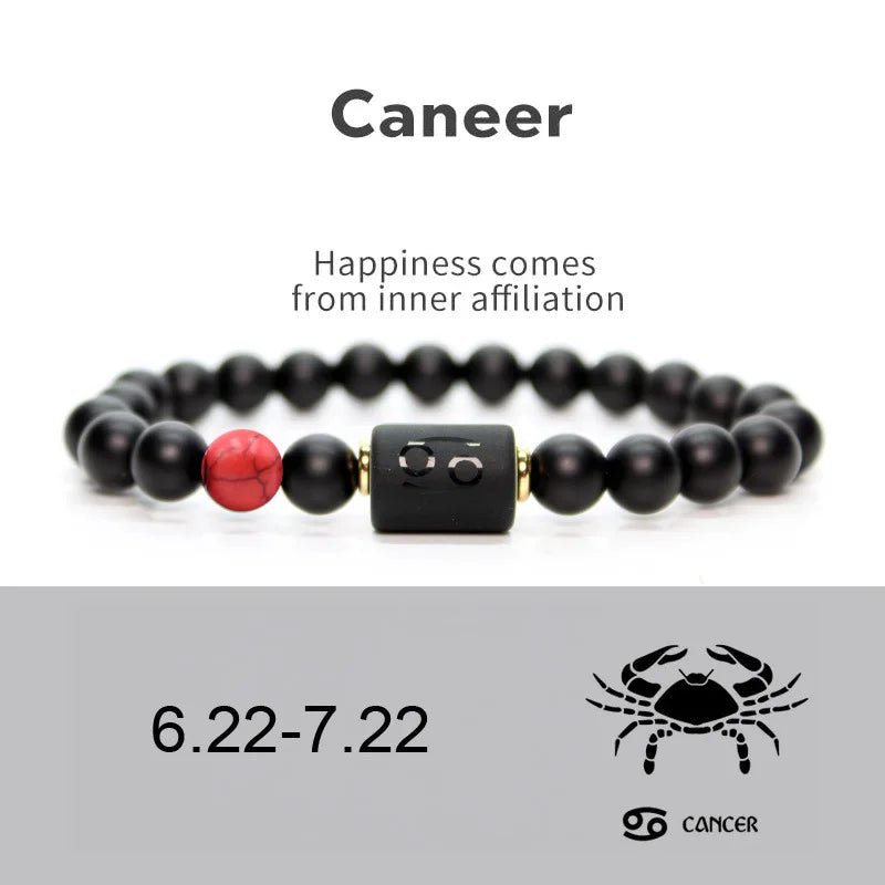 12 Zodiac Sign Obsidian Bracelet For Women Men Fashion Natural Black Agate Stone Elastic Bead Bracelet Bangles Birthday Jewelry - Premium bracelets from Lizard Vigilante - Just $22.39! Shop now at Lizard Vigilante