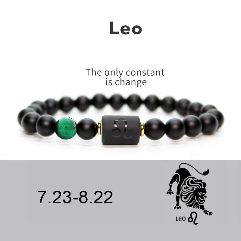 12 Zodiac Sign Obsidian Bracelet For Women Men Fashion Natural Black Agate Stone Elastic Bead Bracelet Bangles Birthday Jewelry - Premium bracelets from Lizard Vigilante - Just $22.39! Shop now at Lizard Vigilante