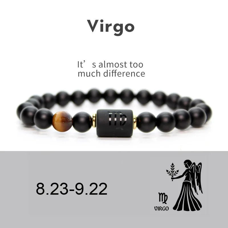 12 Zodiac Sign Obsidian Bracelet For Women Men Fashion Natural Black Agate Stone Elastic Bead Bracelet Bangles Birthday Jewelry - Premium bracelets from Lizard Vigilante - Just $22.39! Shop now at Lizard Vigilante