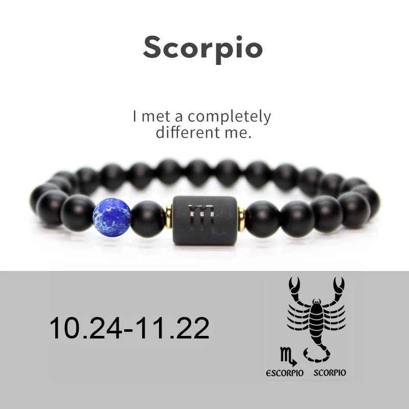 12 Zodiac Sign Obsidian Bracelet For Women Men Fashion Natural Black Agate Stone Elastic Bead Bracelet Bangles Birthday Jewelry - Premium bracelets from Lizard Vigilante - Just $22.39! Shop now at Lizard Vigilante