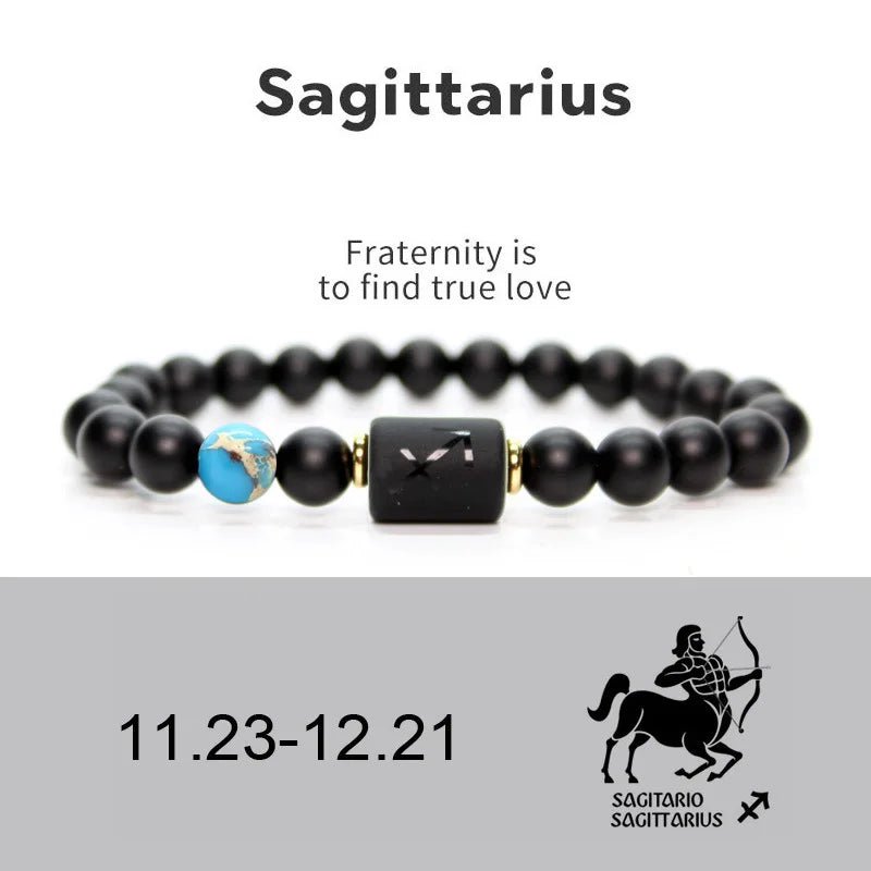 12 Zodiac Sign Obsidian Bracelet For Women Men Fashion Natural Black Agate Stone Elastic Bead Bracelet Bangles Birthday Jewelry - Premium bracelets from Lizard Vigilante - Just $22.39! Shop now at Lizard Vigilante