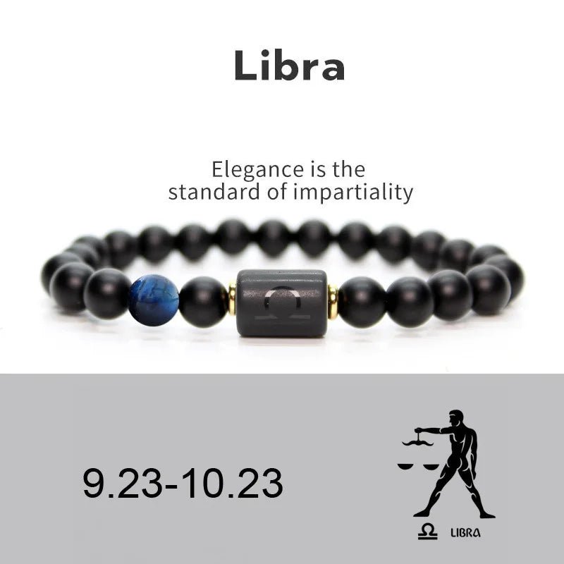 12 Zodiac Sign Obsidian Bracelet For Women Men Fashion Natural Black Agate Stone Elastic Bead Bracelet Bangles Birthday Jewelry - Premium bracelets from Lizard Vigilante - Just $22.39! Shop now at Lizard Vigilante