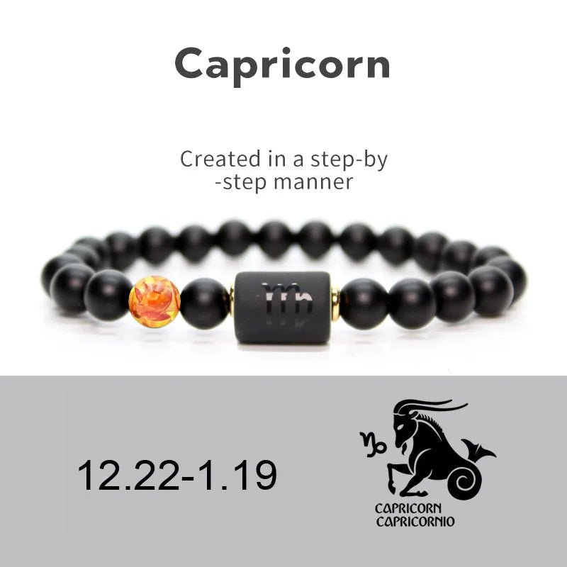 12 Zodiac Sign Obsidian Bracelet For Women Men Fashion Natural Black Agate Stone Elastic Bead Bracelet Bangles Birthday Jewelry - Premium bracelets from Lizard Vigilante - Just $22.39! Shop now at Lizard Vigilante