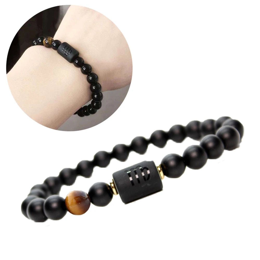 12 Zodiac Sign Obsidian Bracelet For Women Men Fashion Natural Black Agate Stone Elastic Bead Bracelet Bangles Birthday Jewelry - Premium bracelets from Lizard Vigilante - Just $22.39! Shop now at Lizard Vigilante