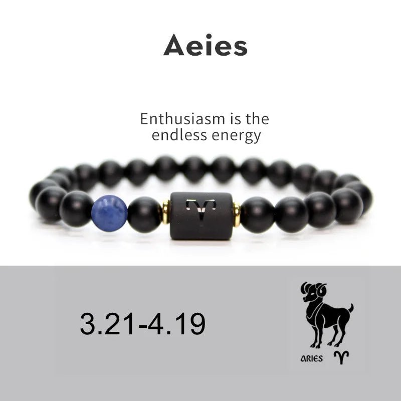 12 Zodiac Sign Obsidian Bracelet For Women Men Fashion Natural Black Agate Stone Elastic Bead Bracelet Bangles Birthday Jewelry - Premium bracelets from Lizard Vigilante - Just $22.39! Shop now at Lizard Vigilante