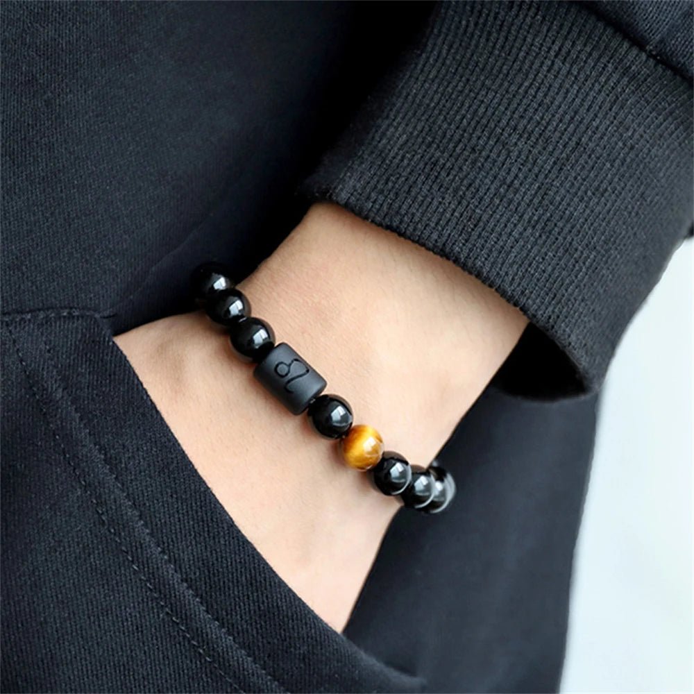 12 Zodiac Sign Obsidian Bracelet For Women Men Fashion Natural Black Agate Stone Elastic Bead Bracelet Bangles Birthday Jewelry - Premium bracelets from Lizard Vigilante - Just $22.39! Shop now at Lizard Vigilante