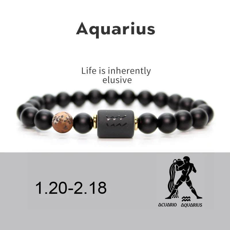 12 Zodiac Sign Obsidian Bracelet For Women Men Fashion Natural Black Agate Stone Elastic Bead Bracelet Bangles Birthday Jewelry - Premium bracelets from Lizard Vigilante - Just $22.39! Shop now at Lizard Vigilante