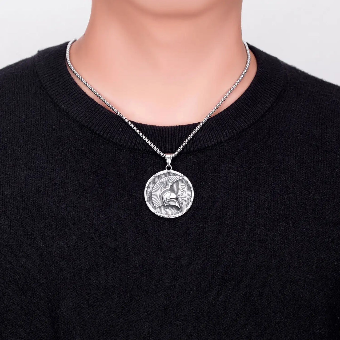 Titanium Steel Hip Hop Hero Of Sparta Helmet Pendant Necklace