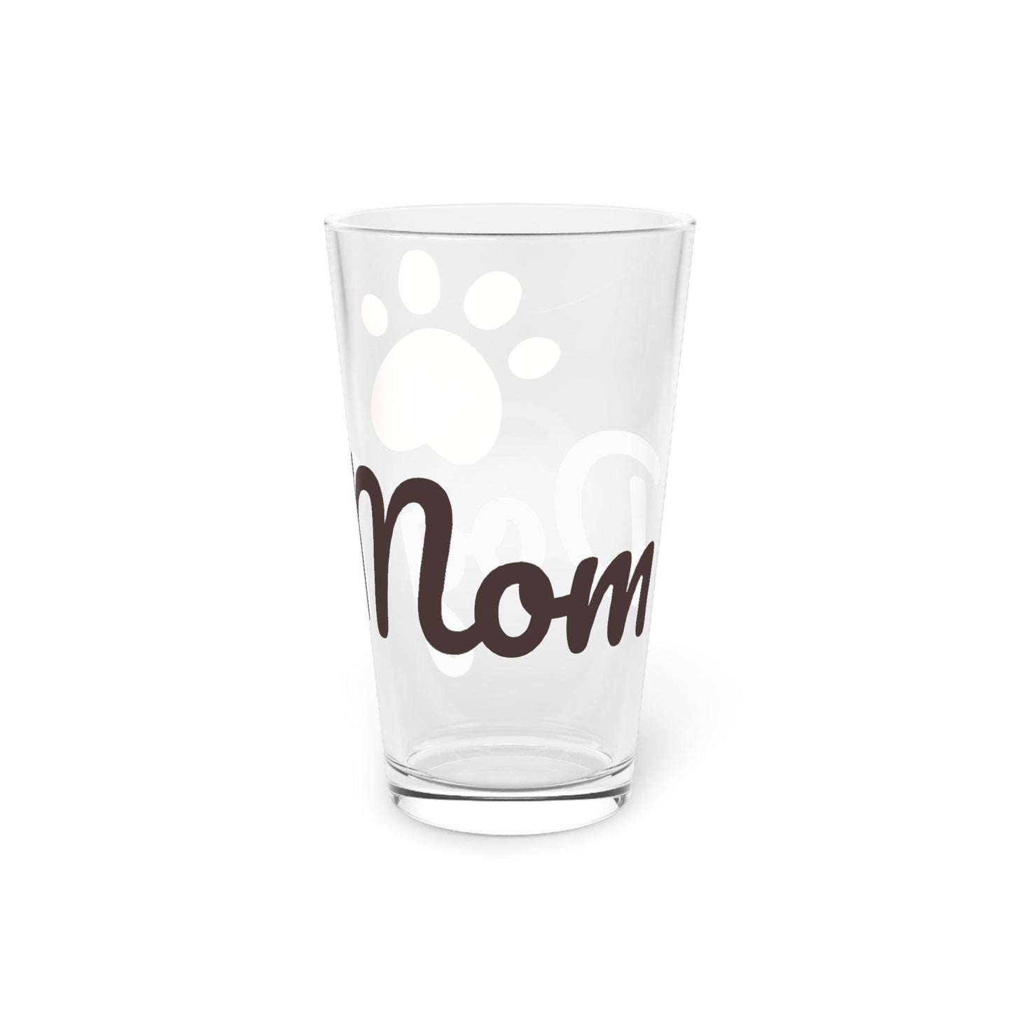 Dog Mom with Puppy Paw Heart Pint Glass, 16oz - Lizard Vigilante