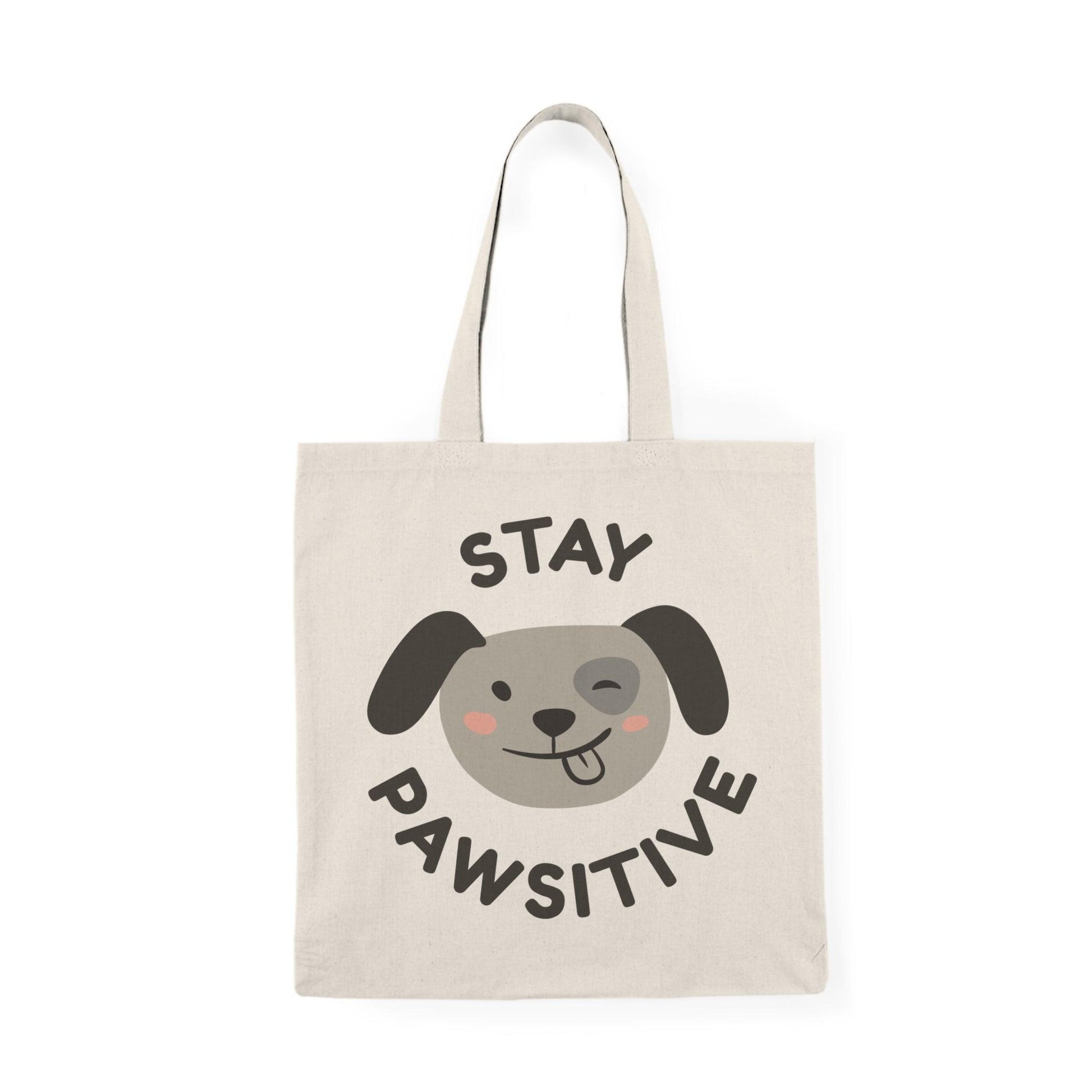 Stay Pawsitive Natural Tote Bag with Funny Dog Graphic - Lizard Vigilante