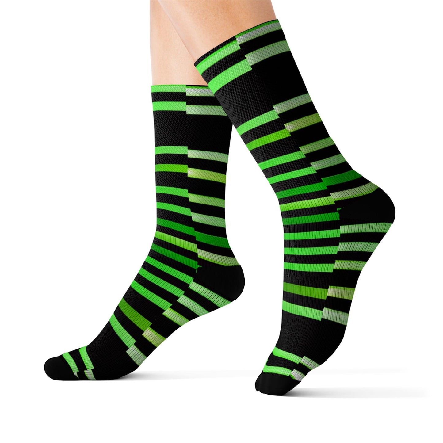 Green Black Lines Sublimation Socks - Lizard Vigilante