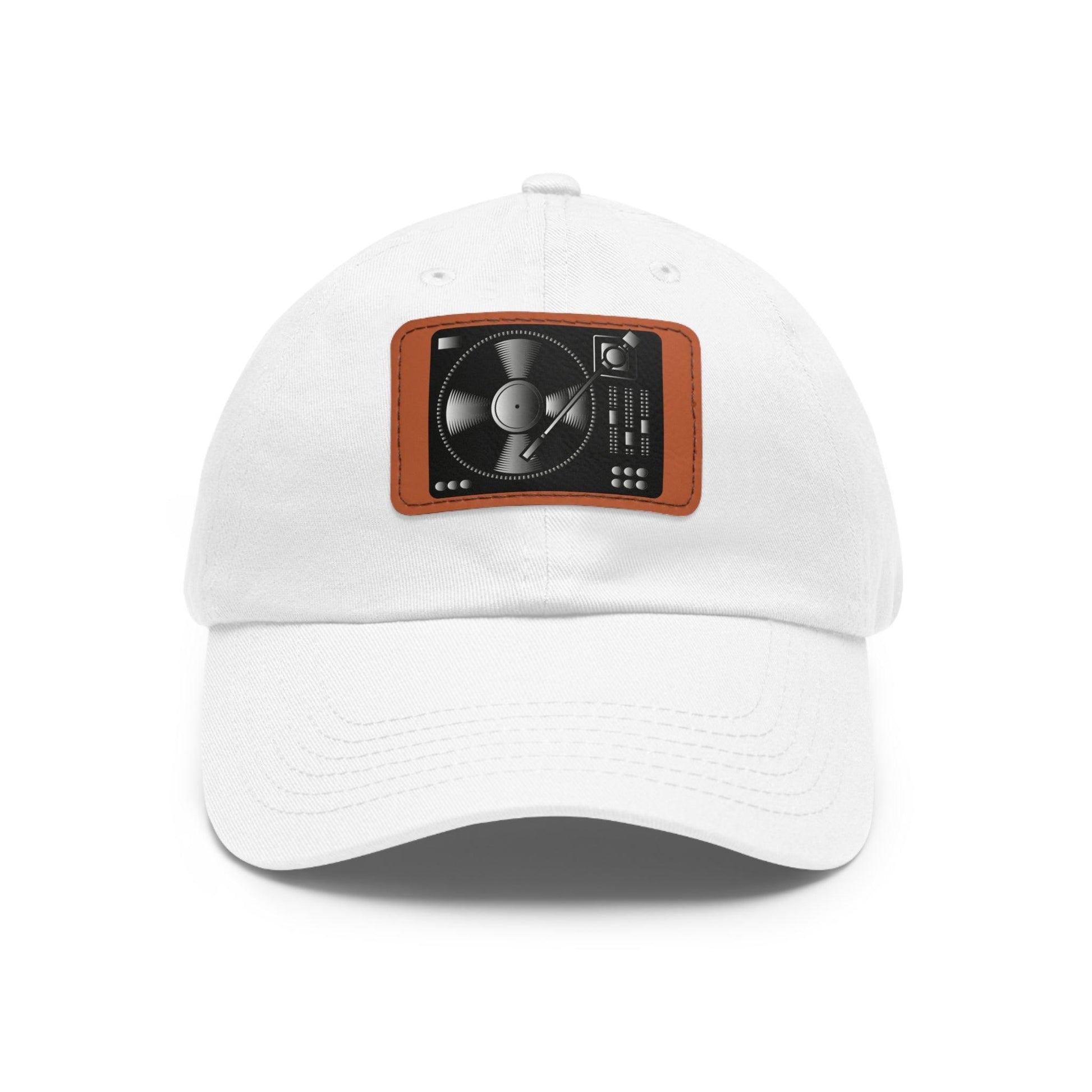 Turntable Record Player DJ Dad Hat with Leather Patch (Rectangle) - Lizard Vigilante