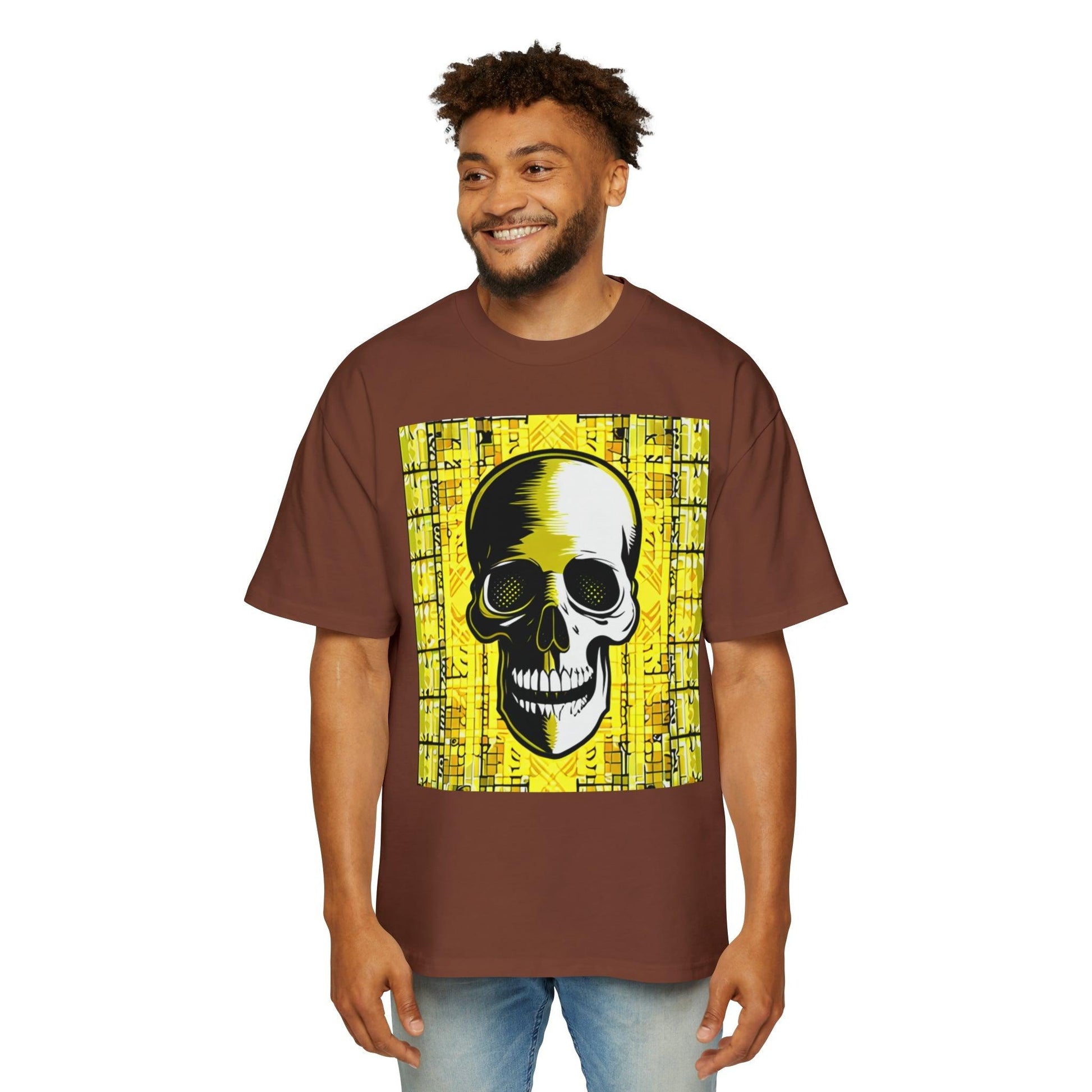 Goldgrid Skull Men's Heavy Oversized Tee - Lizard Vigilante