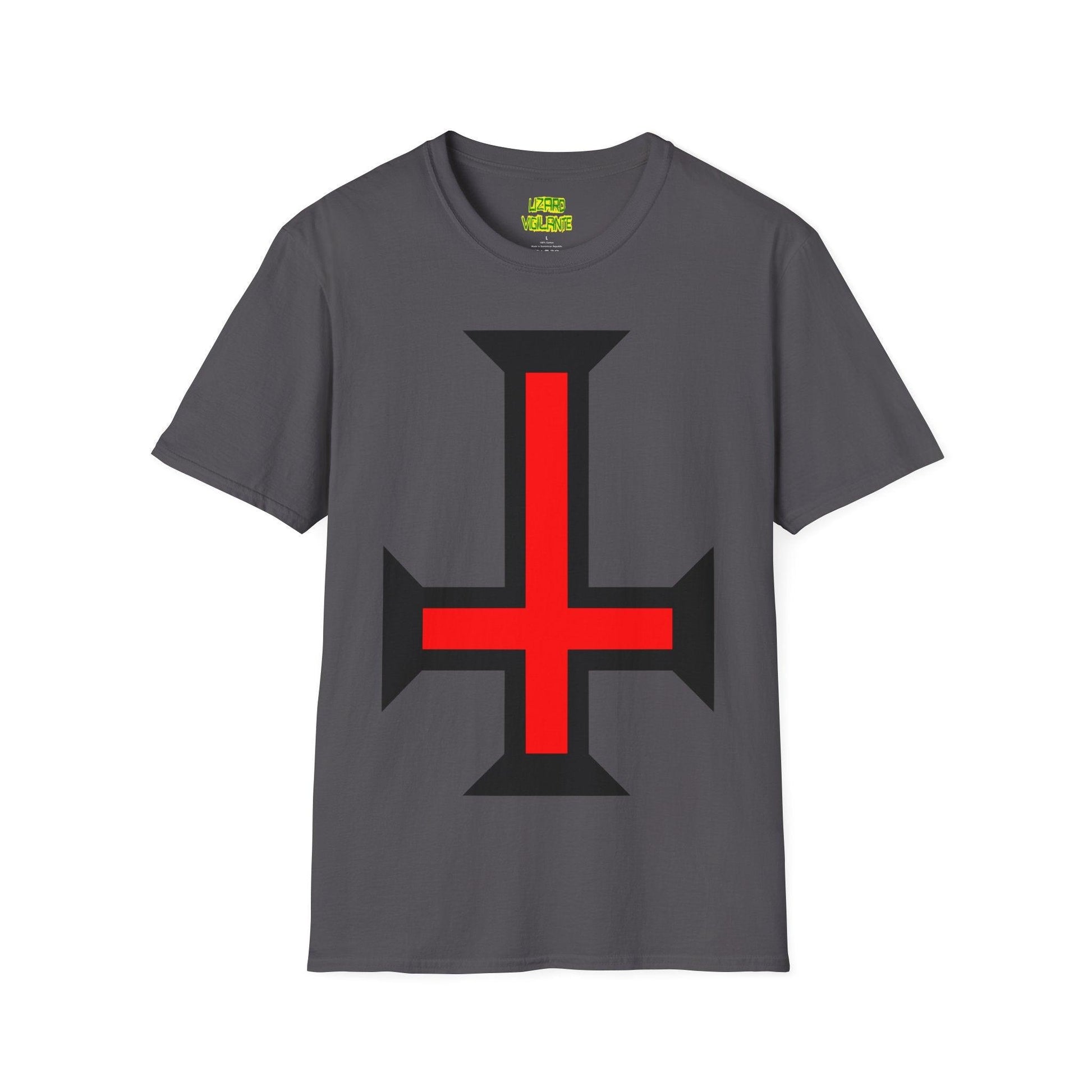 Crimson Upside Down Cross Unisex Softstyle T-Shirt - Lizard Vigilante