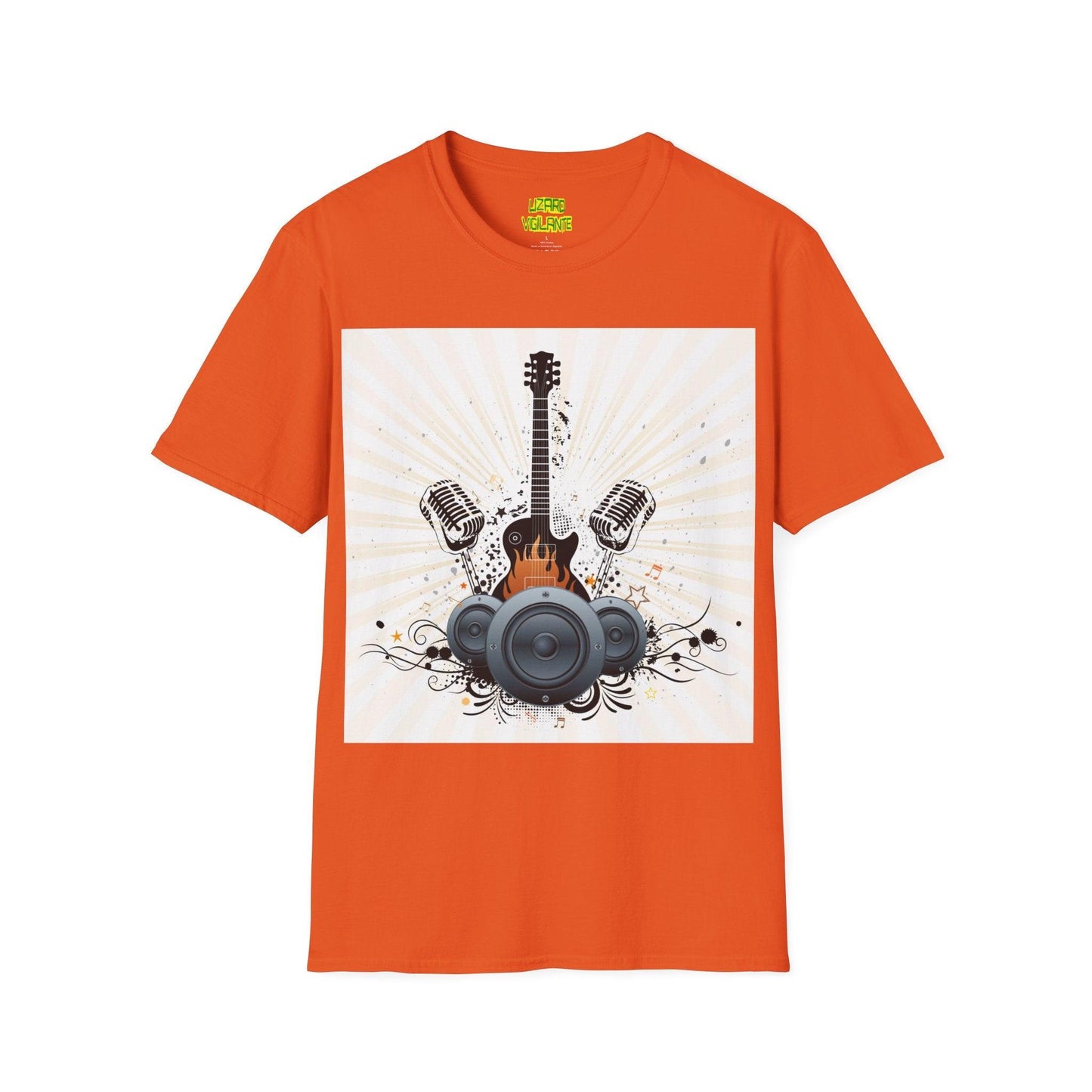 Fire Guitar Mics Speakers Unisex Softstyle T-Shirt - Lizard Vigilante