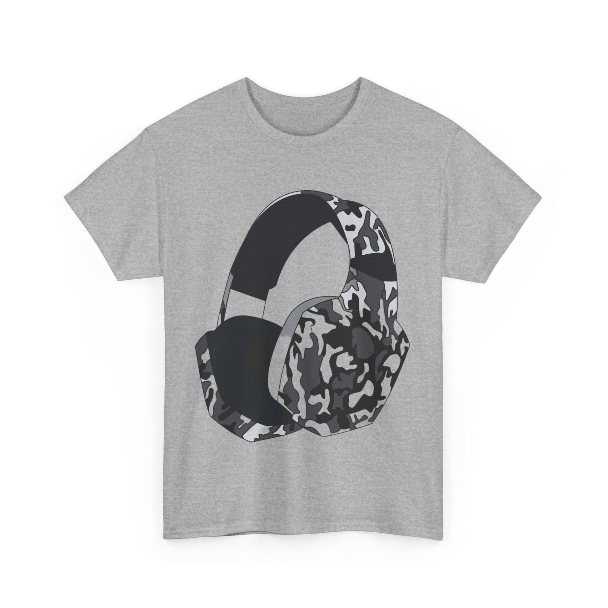 Black Camo Headphones Unisex Heavy Cotton Tee - Lizard Vigilante