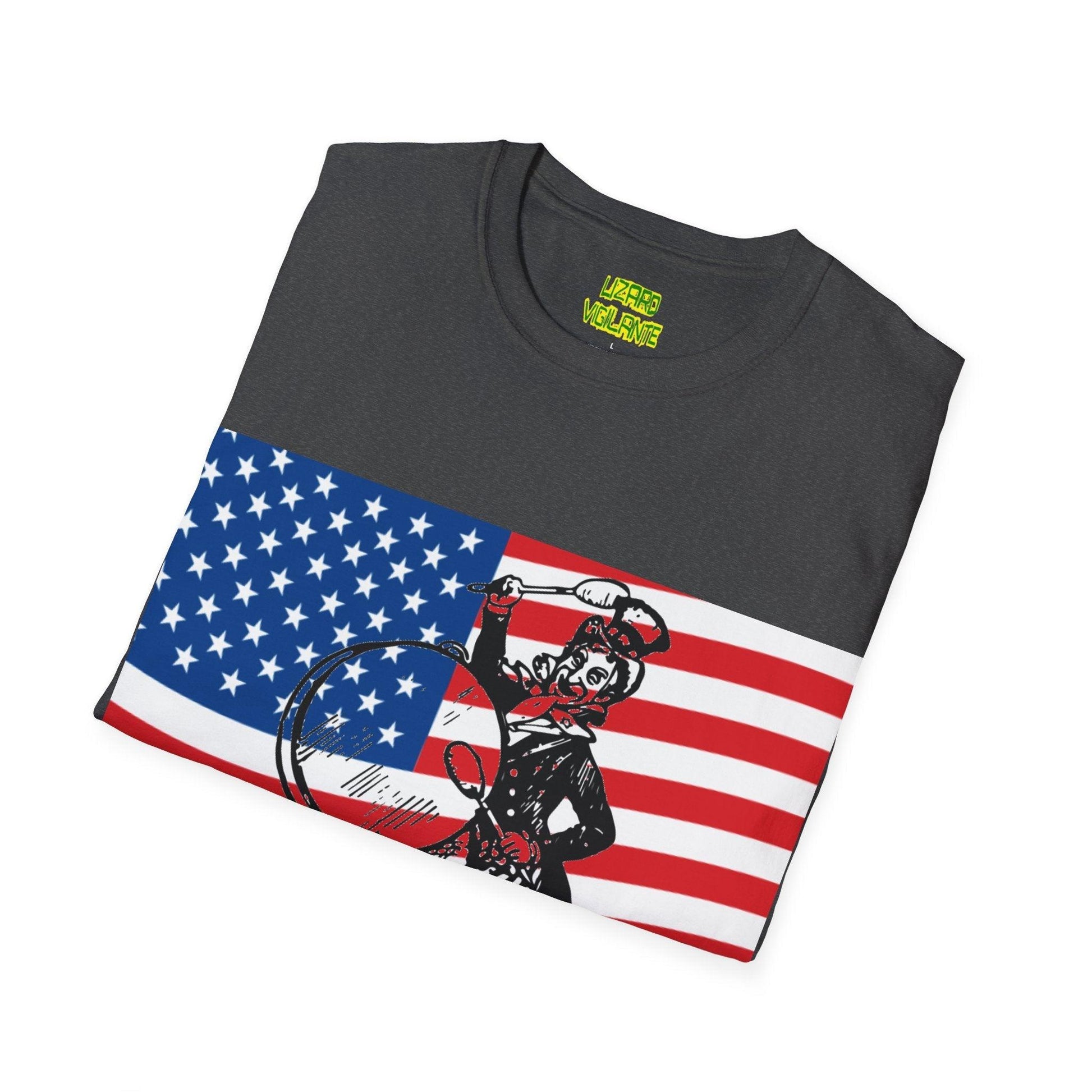 Uncle Sam Drummer American Flag Unisex Softstyle T-Shirt - Lizard Vigilante