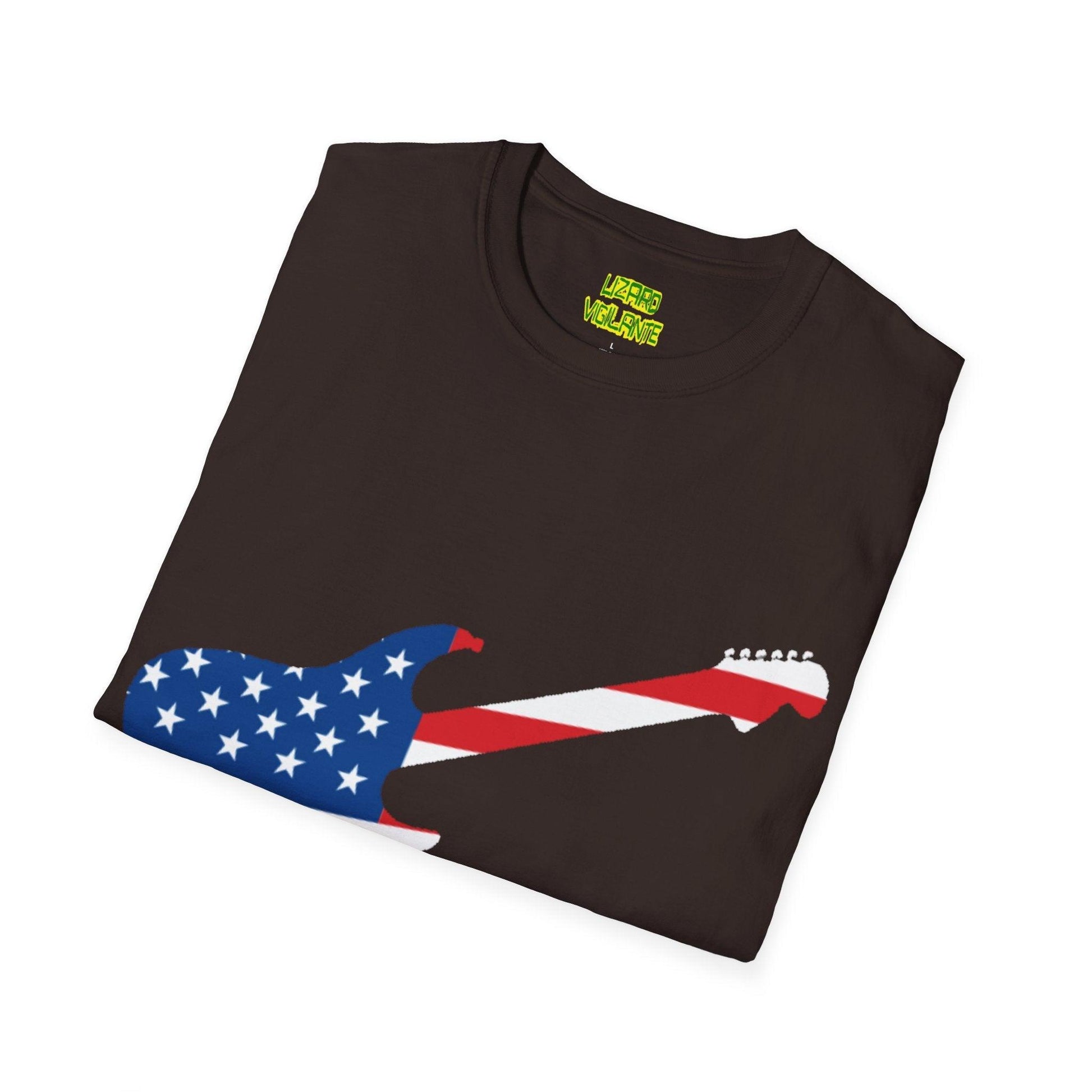 American Flag Electric Guitar Unisex Softstyle T-Shirt - Lizard Vigilante