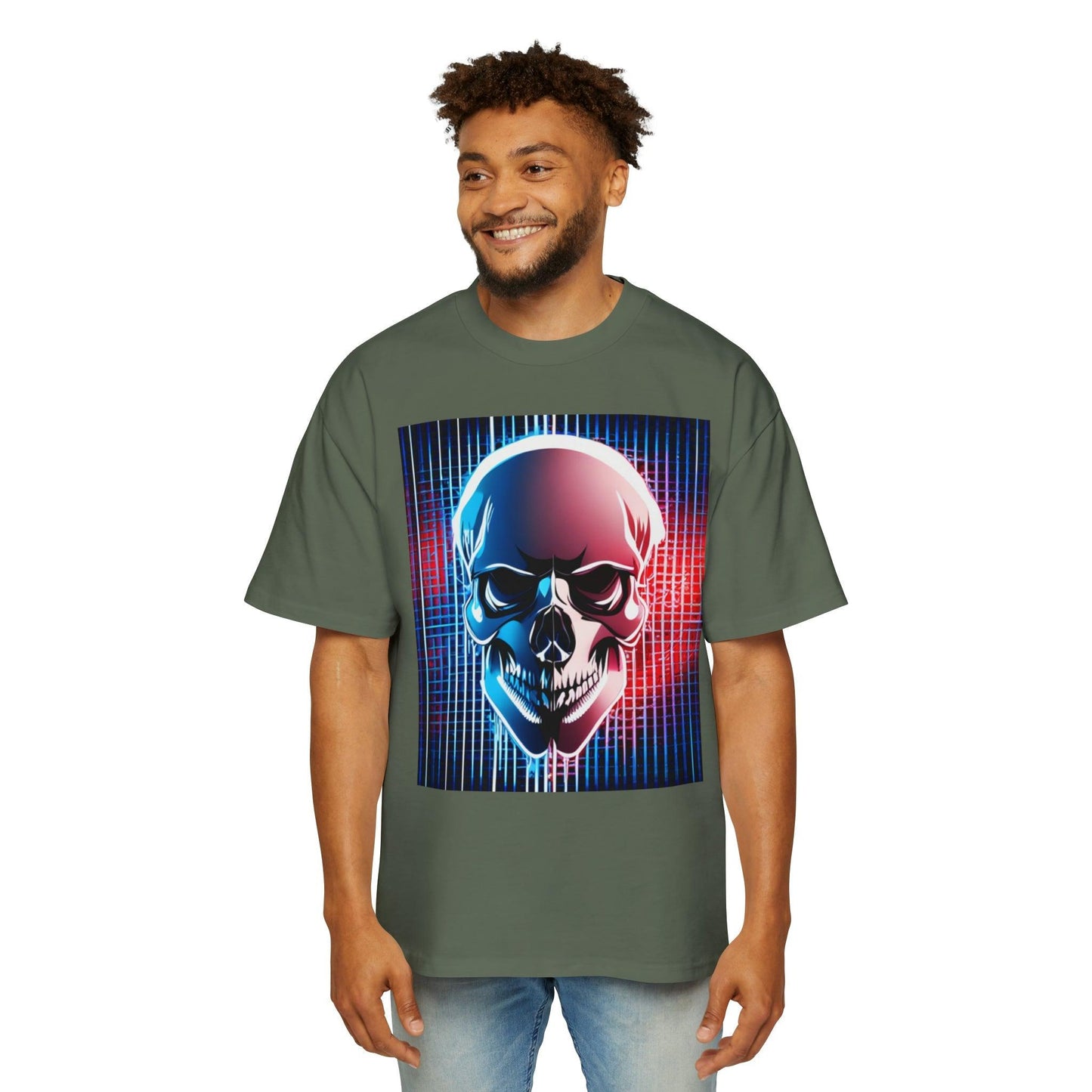 Grid Skull Men's Heavy Oversized Tee - Lizard Vigilante