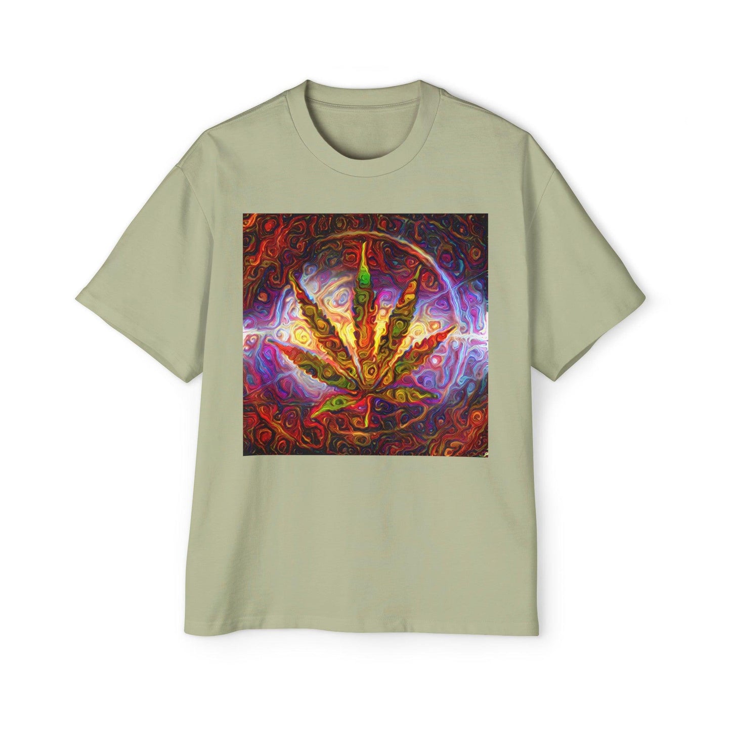 Psychedelic Pot Leaf Men's Heavy Oversized Tee - Lizard Vigilante