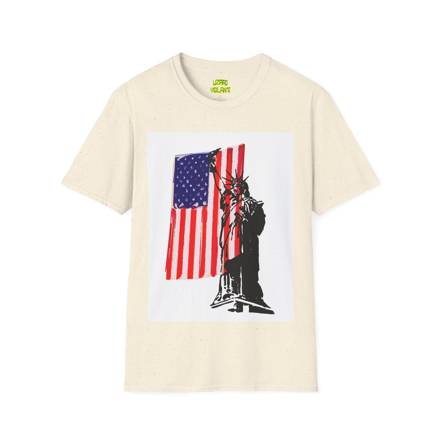 American Flag With Statue of Liberty Graphic Unisex Softstyle T-Shirt - Lizard Vigilante