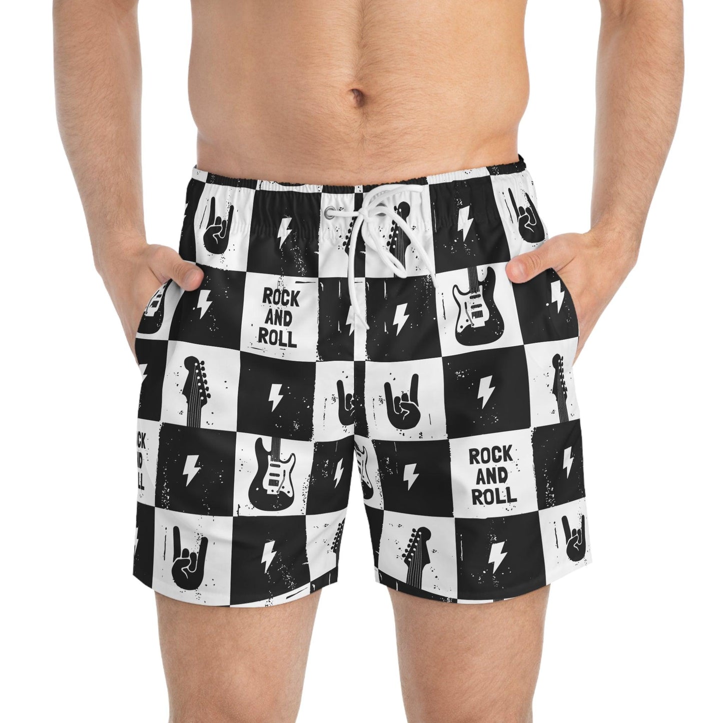 Rock and Roll Squares Swim Trunks - Premium All Over Prints from Printify - Just $52.99! Shop now at Lizard Vigilante