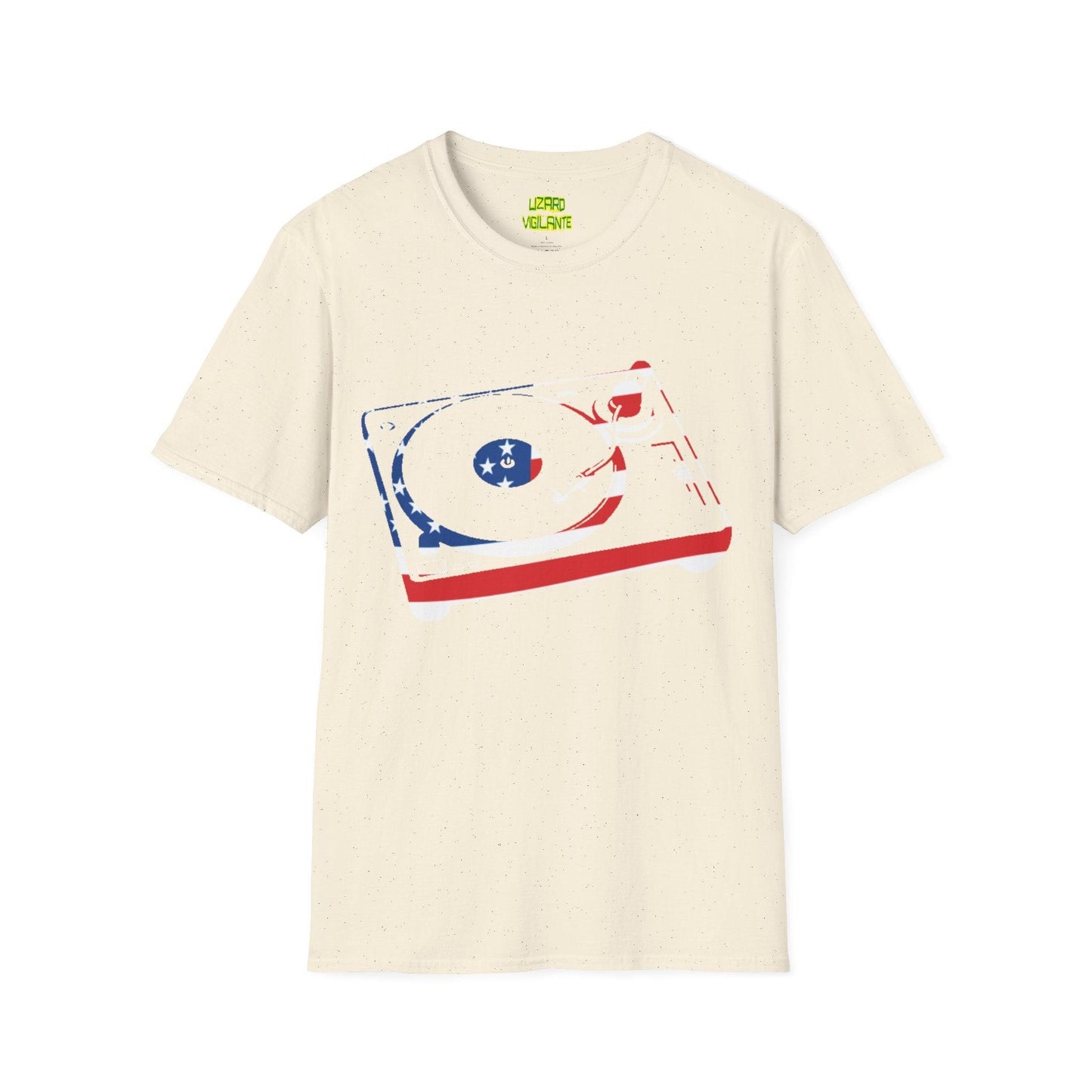 American Flag Turntable Unisex Softstyle DJ T-Shirt - Lizard Vigilante