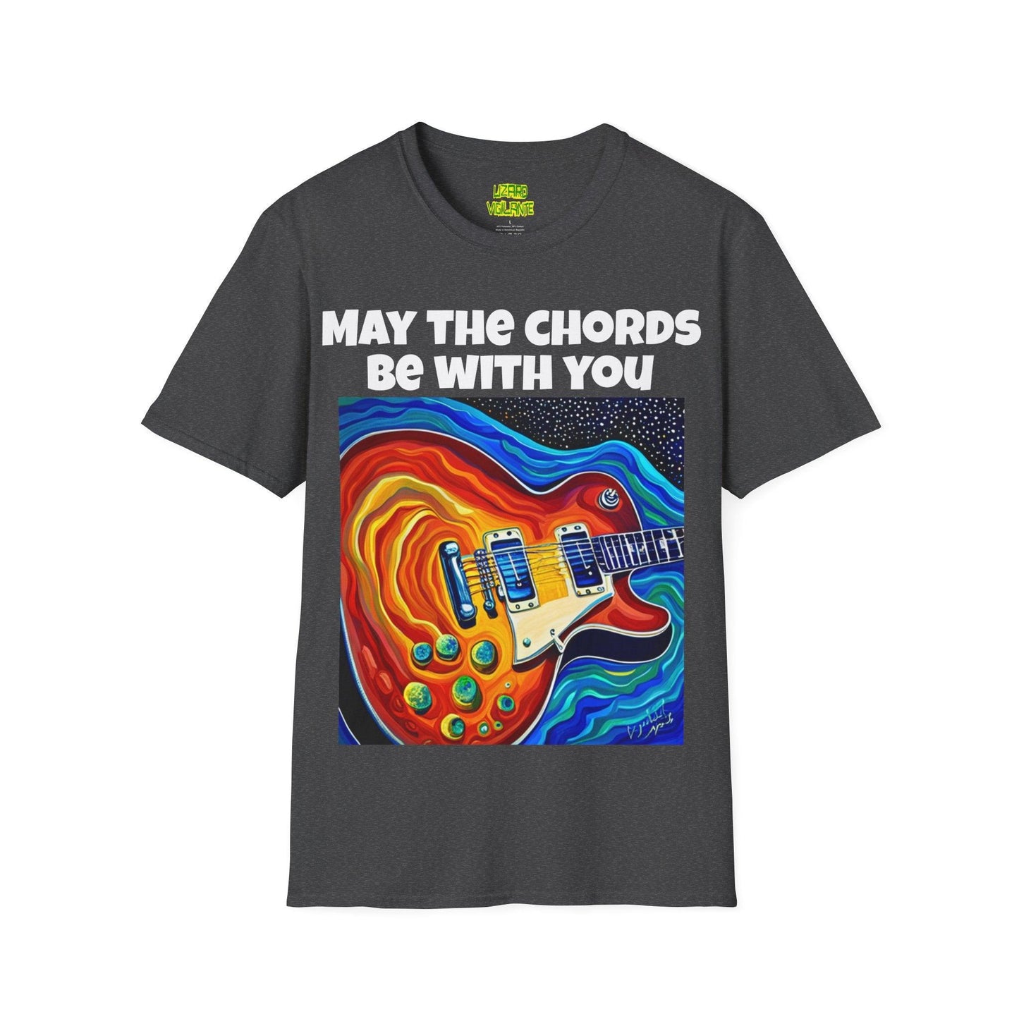 May The Chords Be With You Unisex Softstyle T-Shirt With Psychedelic Guitar Graphic - Lizard Vigilante