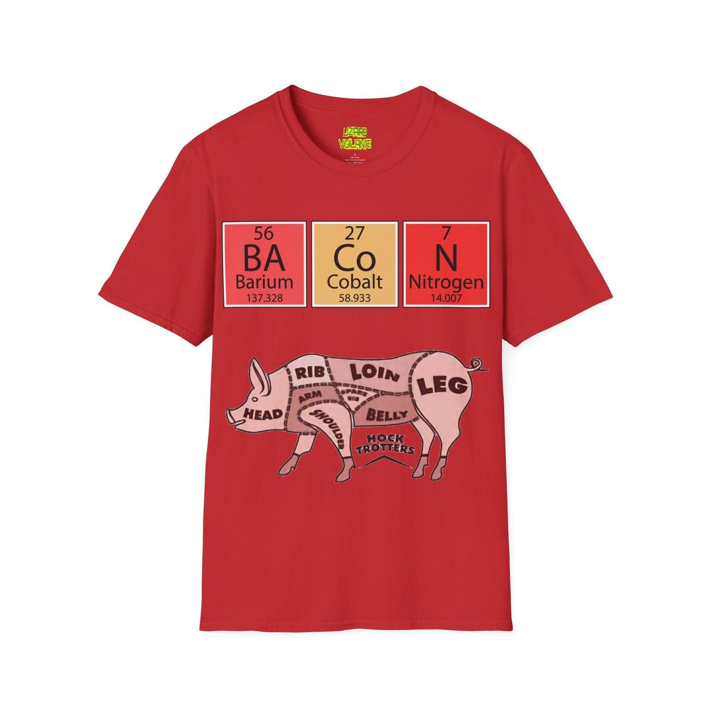 Funny BACON Pig Anatomy Unisex Softstyle T-Shirt - Lizard Vigilante