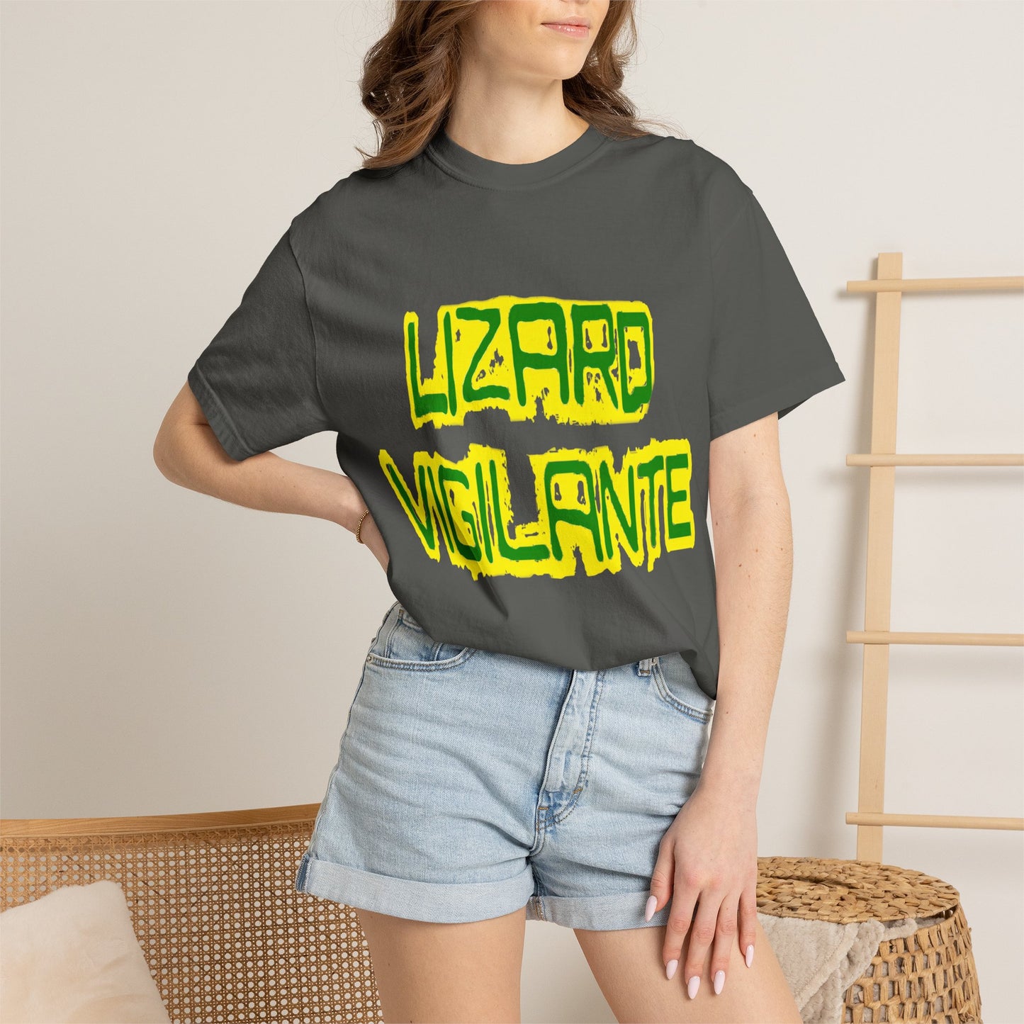 Lizard Vigilante Graphic T-Shirt — Bold Green & Yellow Streetwear Tee