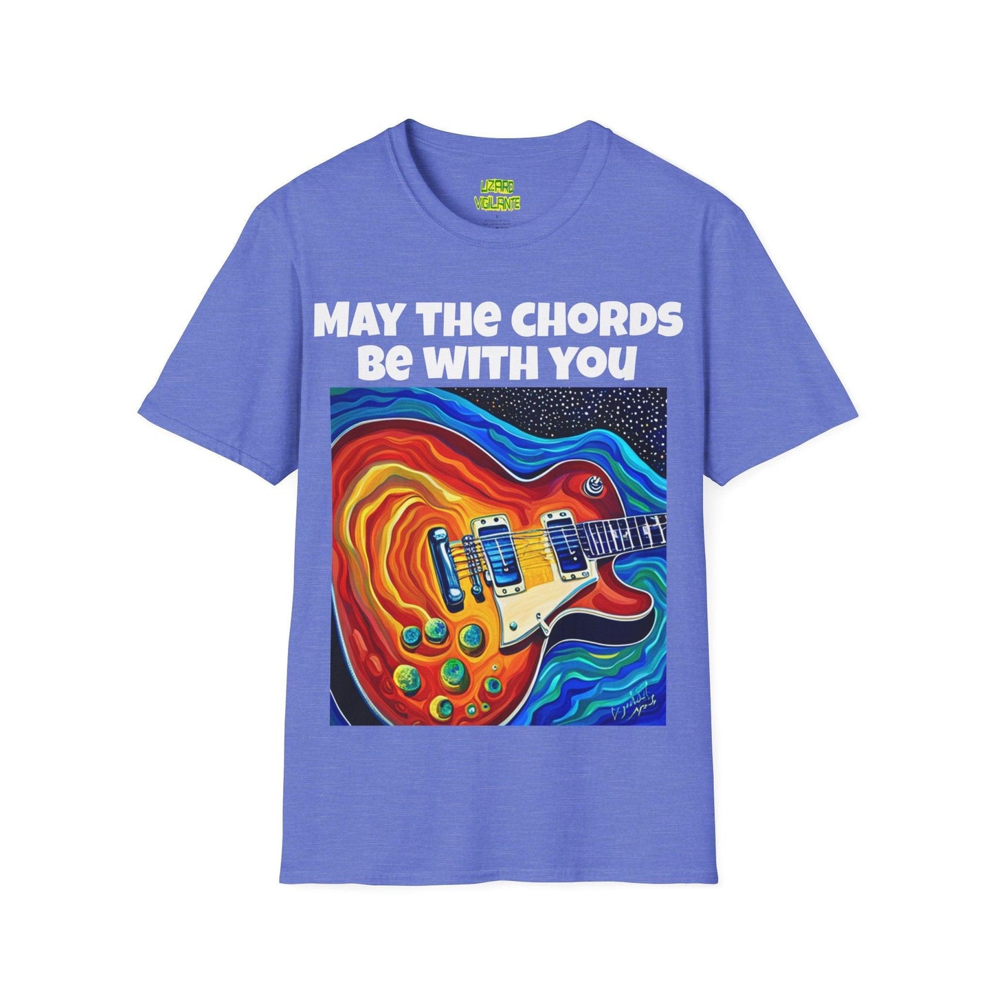 May The Chords Be With You Unisex Softstyle T-Shirt With Psychedelic Guitar Graphic - Lizard Vigilante