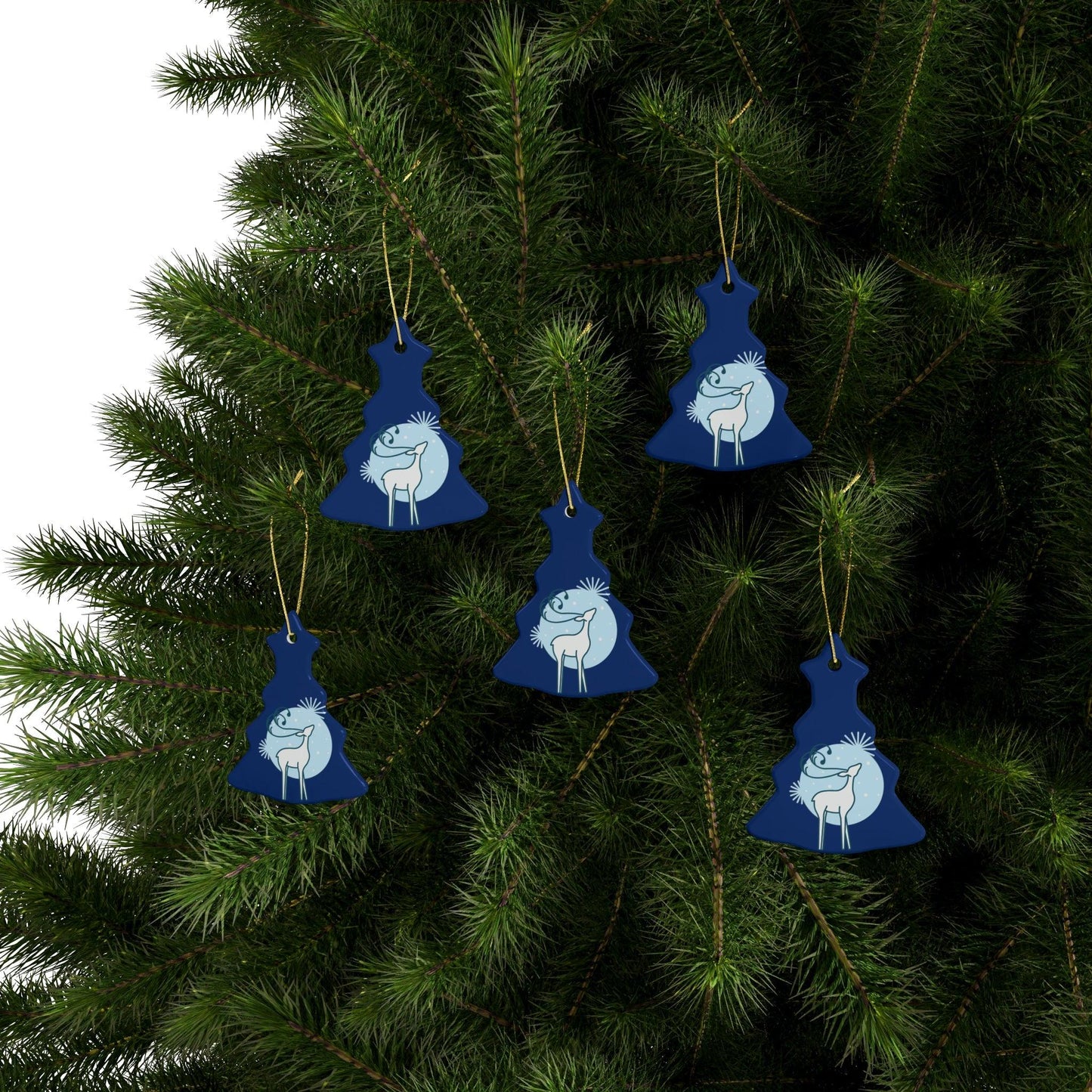 Blue Christmas Tree Reindeer Ceramic Ornaments (1pcs, 5pcs, 10pcs, 20pcs) - Lizard Vigilante