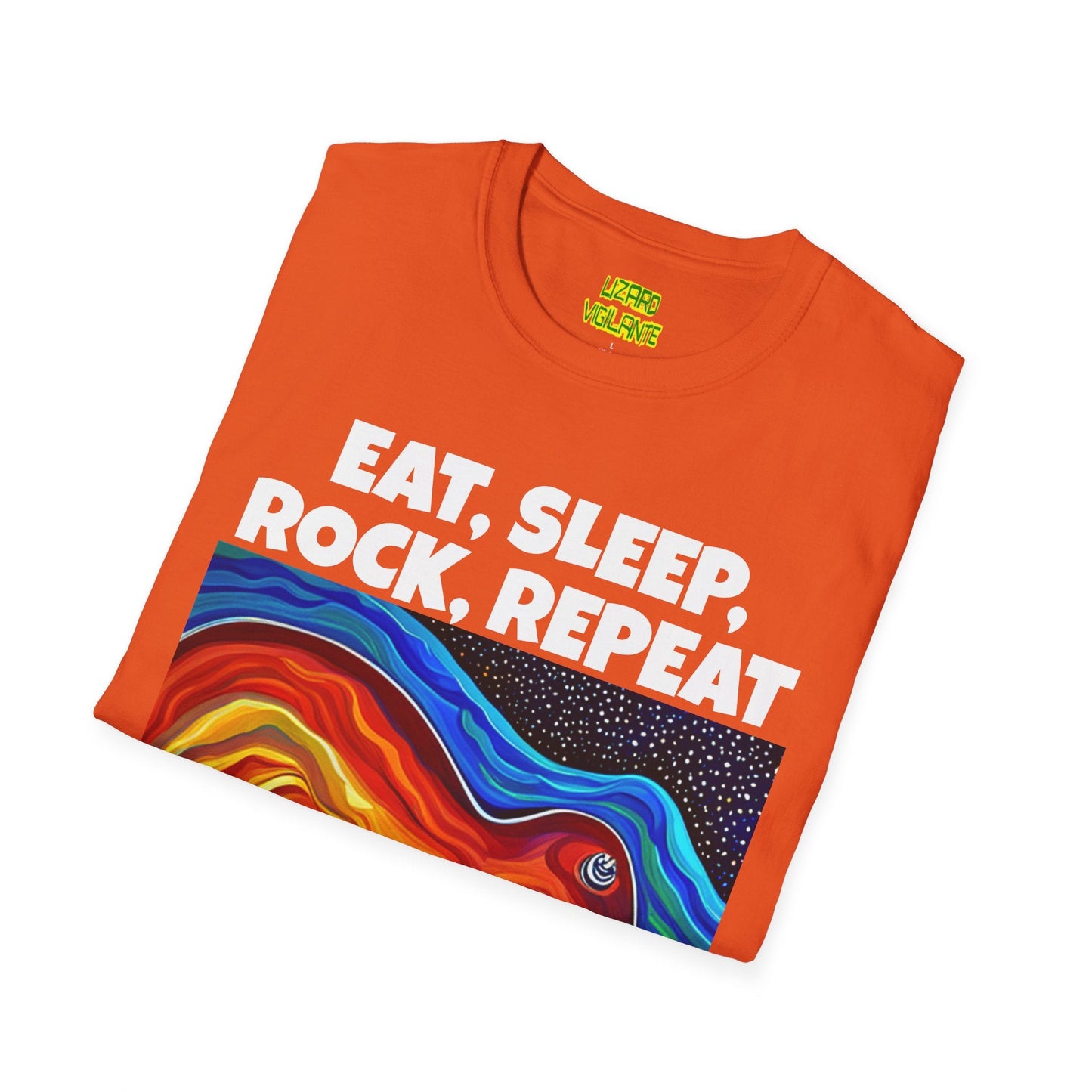 Eat, Sleep, Rock, Repeat with Cool Guitar Graphic Unisex Softstyle T-Shirt - Lizard Vigilante