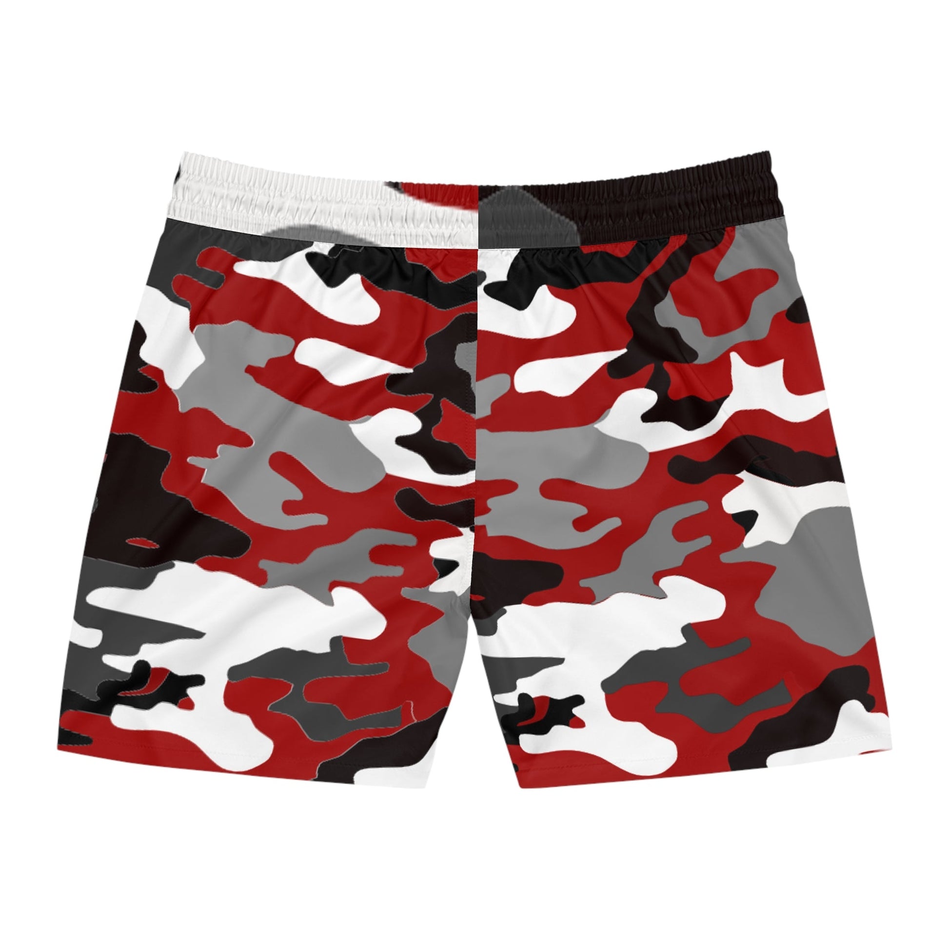Red Black White Gray Camouflage Men's Mid-Length Swim Shorts (AOP) - Lizard Vigilante