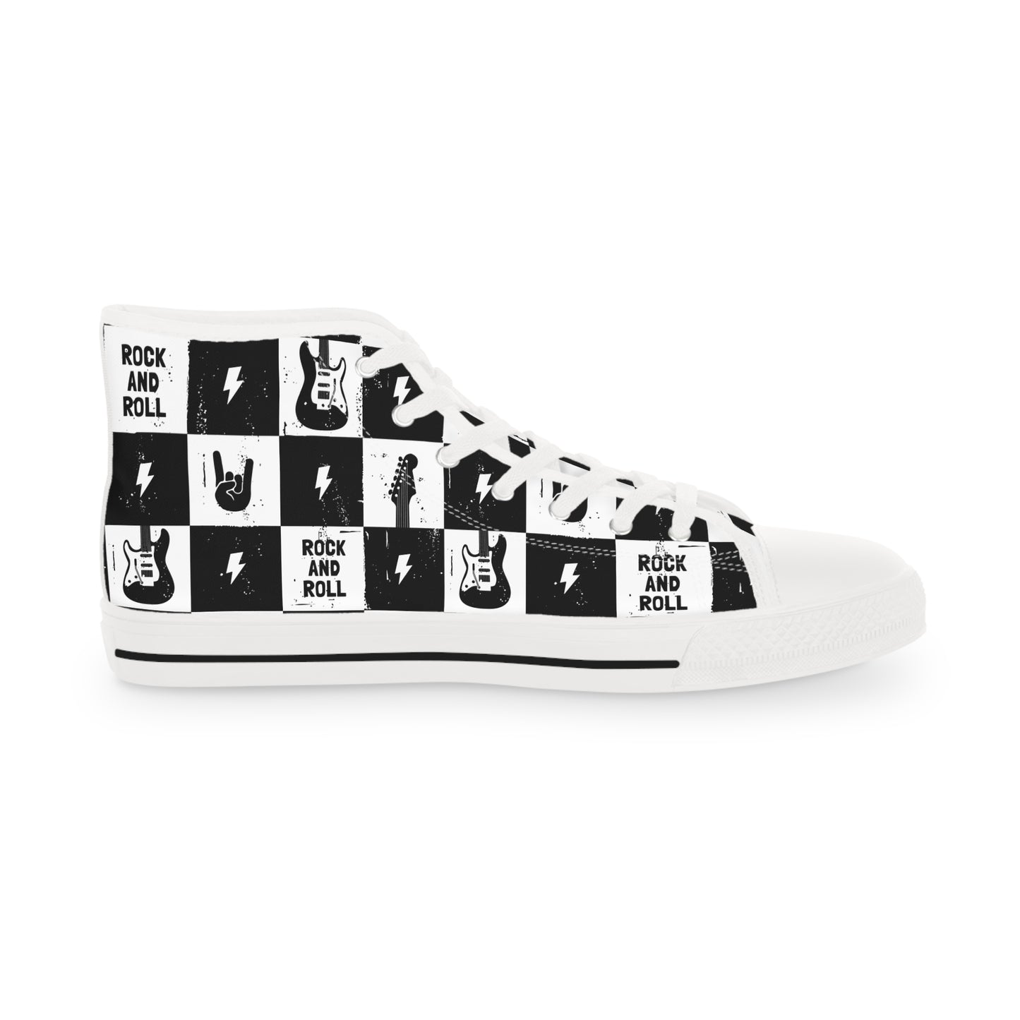 Men's Rock And Roll Squares High Top Sneakers - Premium Shoes from Printify - Just $62.99! Shop now at Lizard Vigilante