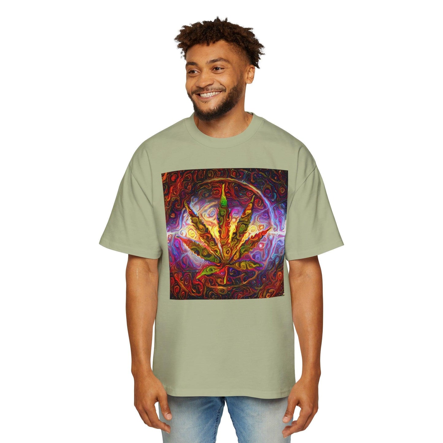 Psychedelic Pot Leaf Men's Heavy Oversized Tee - Lizard Vigilante