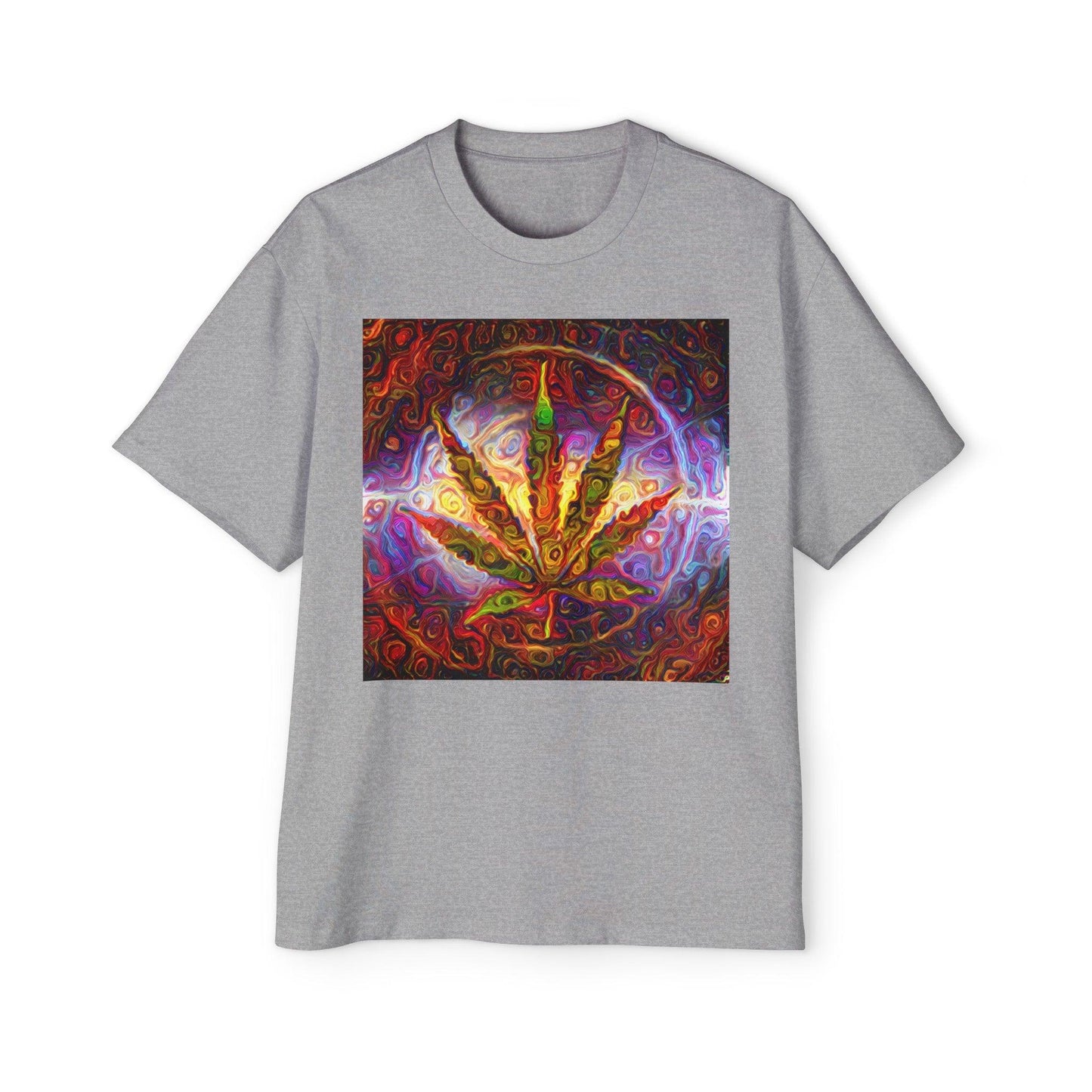 Psychedelic Pot Leaf Men's Heavy Oversized Tee - Lizard Vigilante