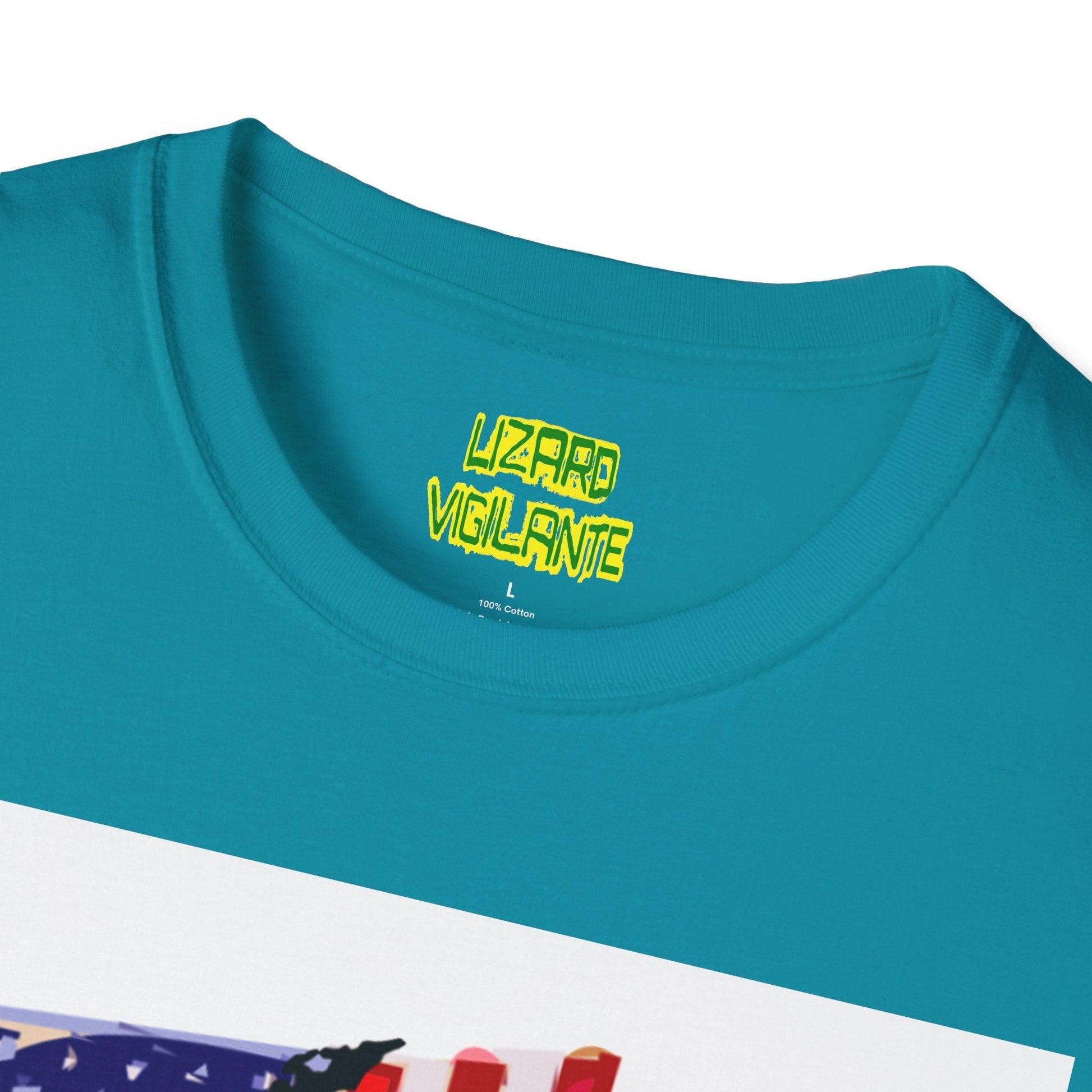 American Flag With Statue of Liberty Graphic Unisex Softstyle T-Shirt - Lizard Vigilante