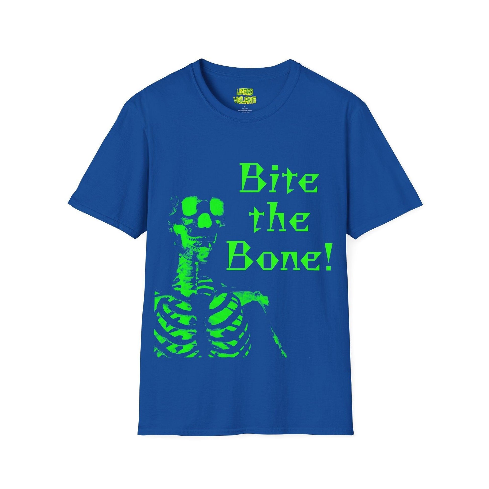 Bite the Bone! Skeleton Unisex Softstyle T-Shirt - Lizard Vigilante