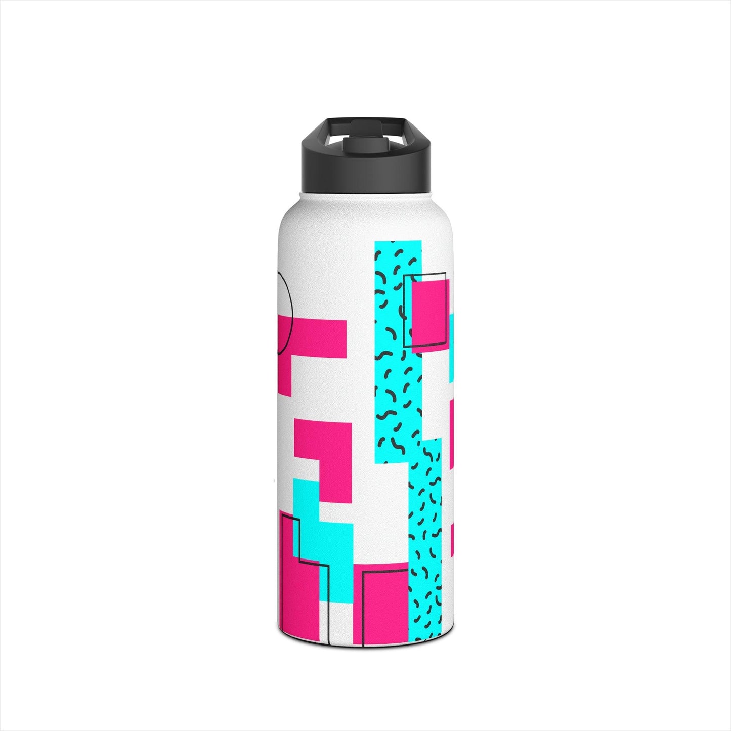 80s Geometric Stainless Steel Water Bottle, Standard Lid, 3 Sizes - Lizard Vigilante