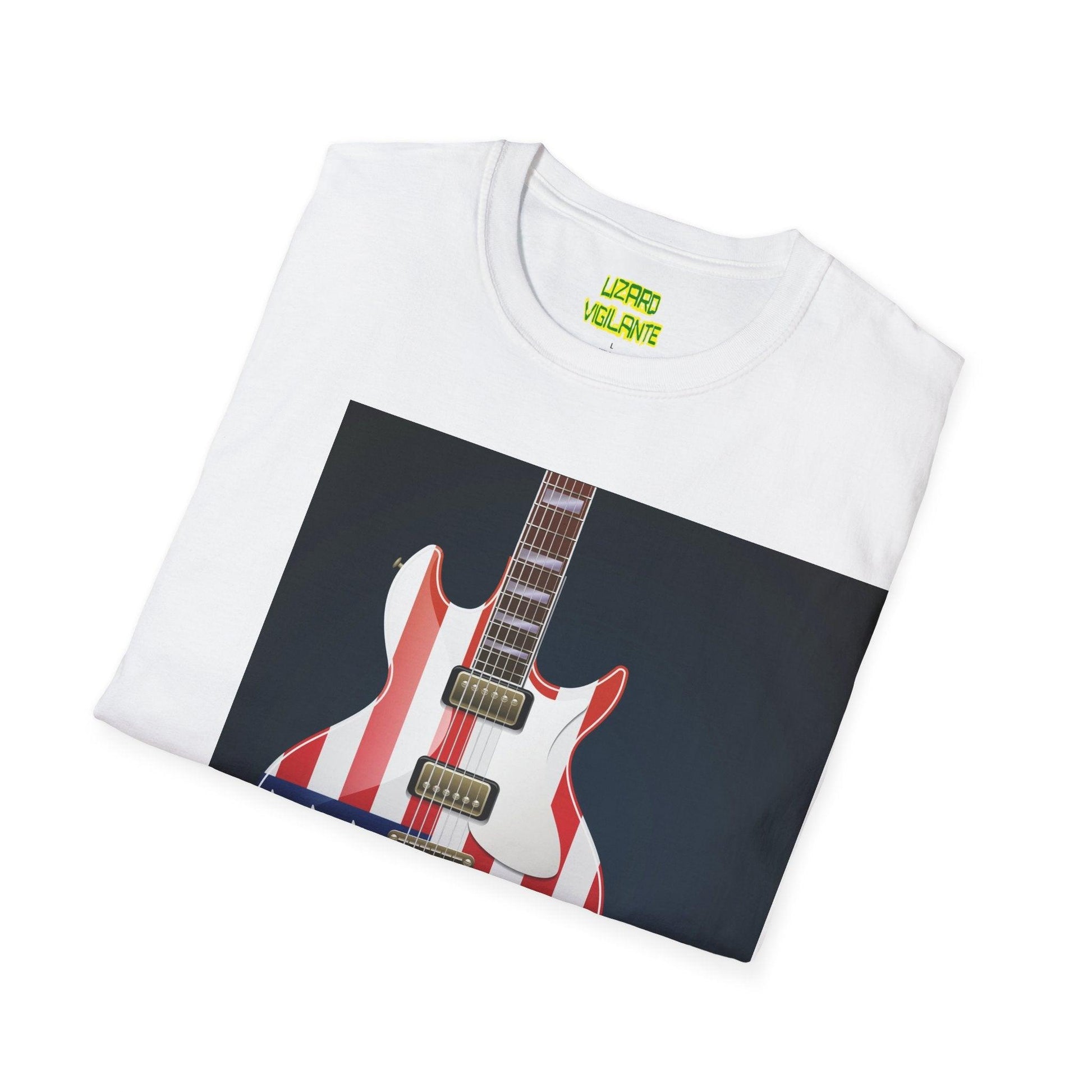 US Flag Electric Guitar Unisex Softstyle T-Shirt - Lizard Vigilante