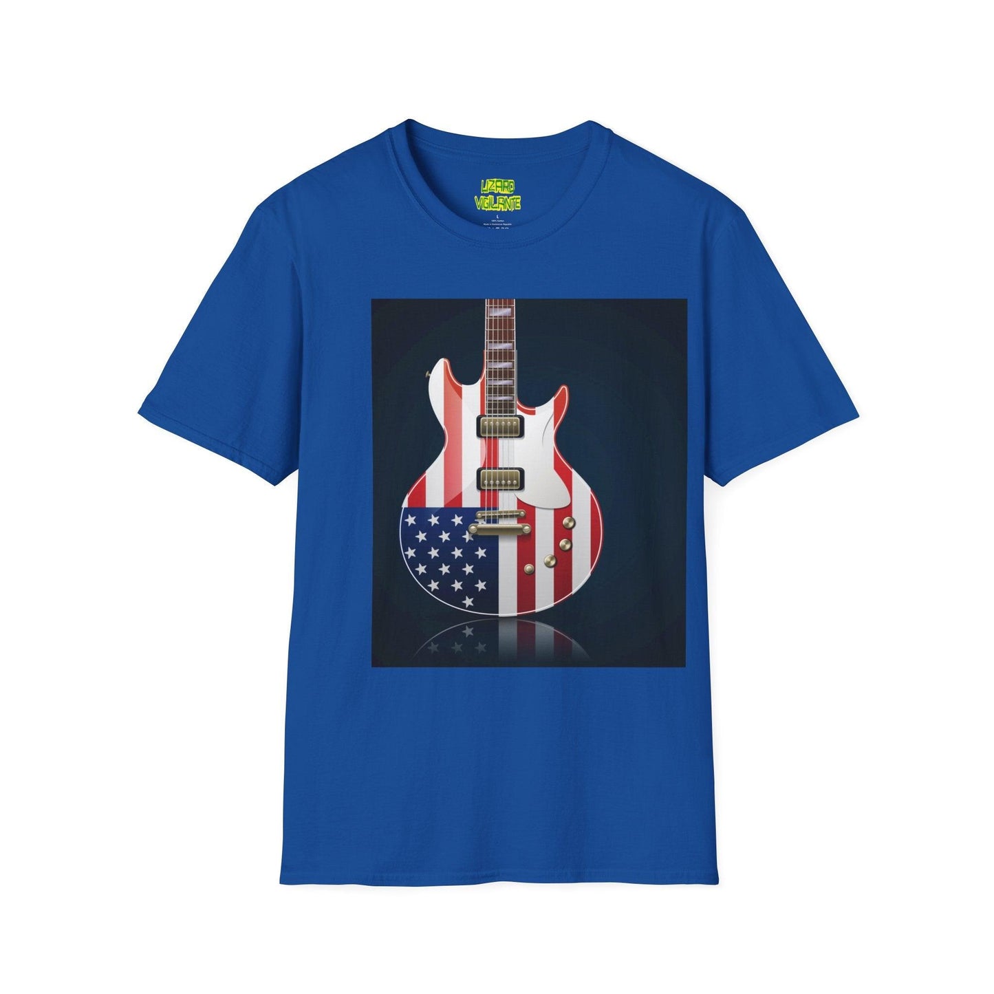 US Flag Electric Guitar Unisex Softstyle T-Shirt - Lizard Vigilante