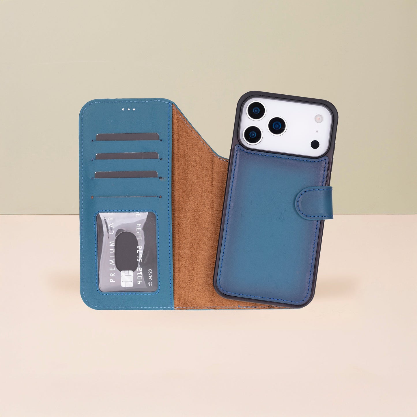 Leather iPhone 17 Pro Max Wallet Case – Blue - Austin