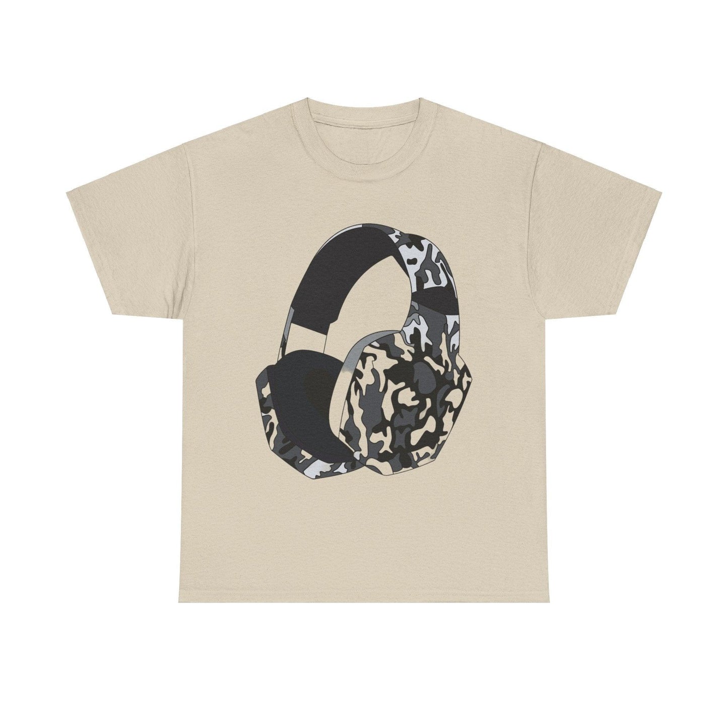 Black Camo Headphones Unisex Heavy Cotton Tee - Lizard Vigilante